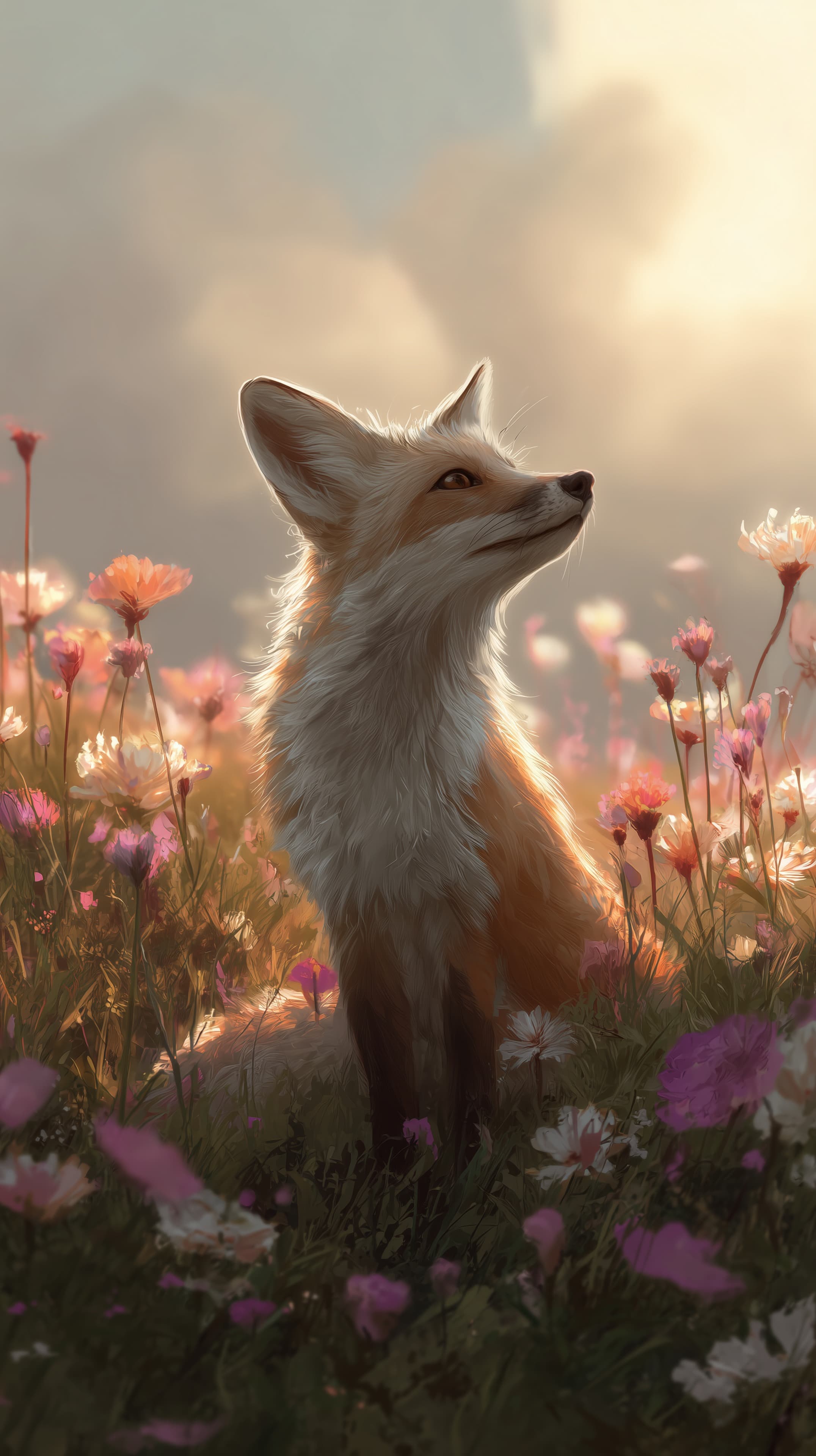 Dreamy Fox in a Sunset Meadow: Gentle Light Wallpaper - High Resolution bokeh Wallpaper for Mobile and Desktop