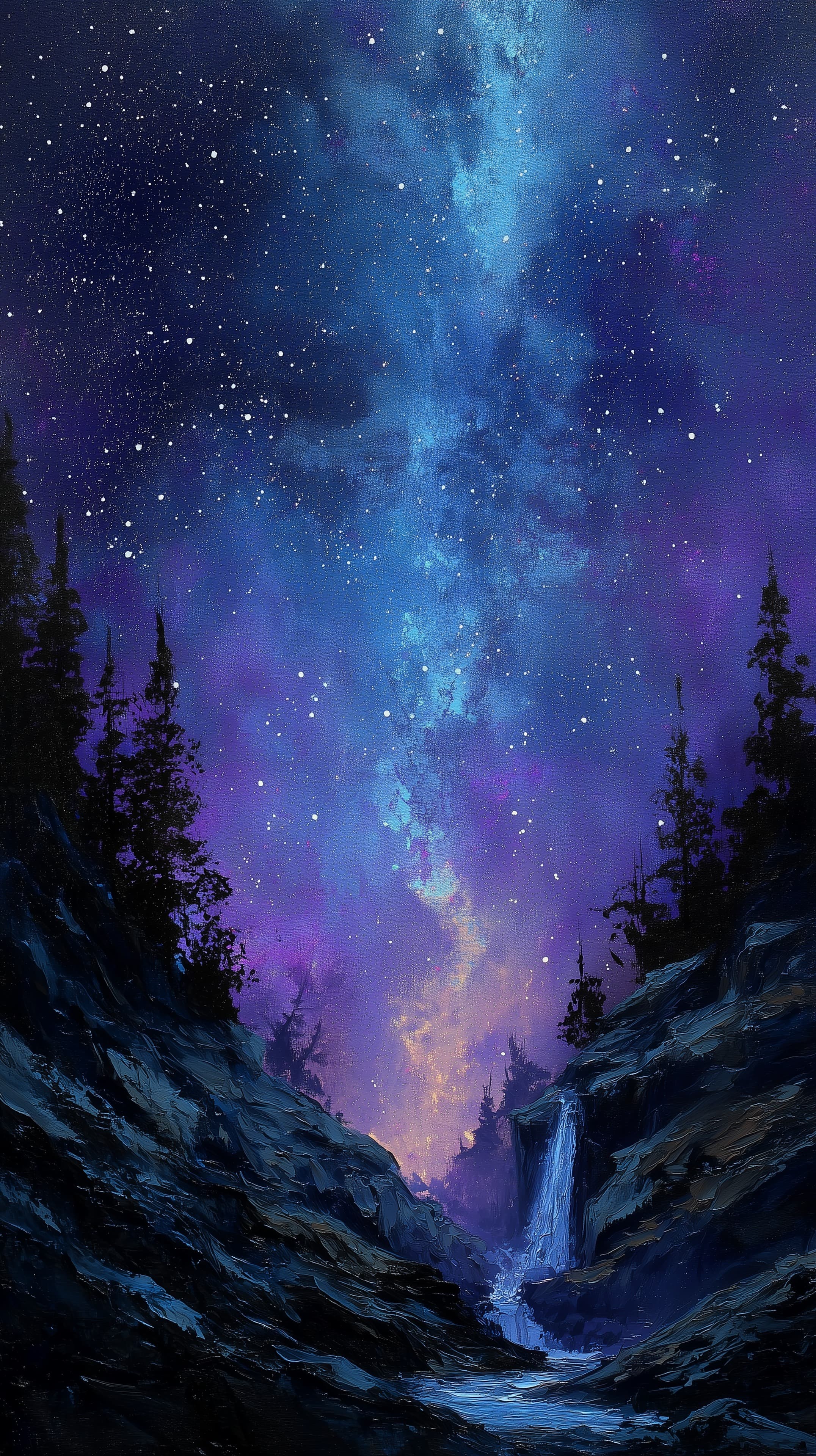 Celestial Nightscape: Aurora Over a Rugged Canyon - High Resolution aurora Wallpaper for Mobile and Desktop