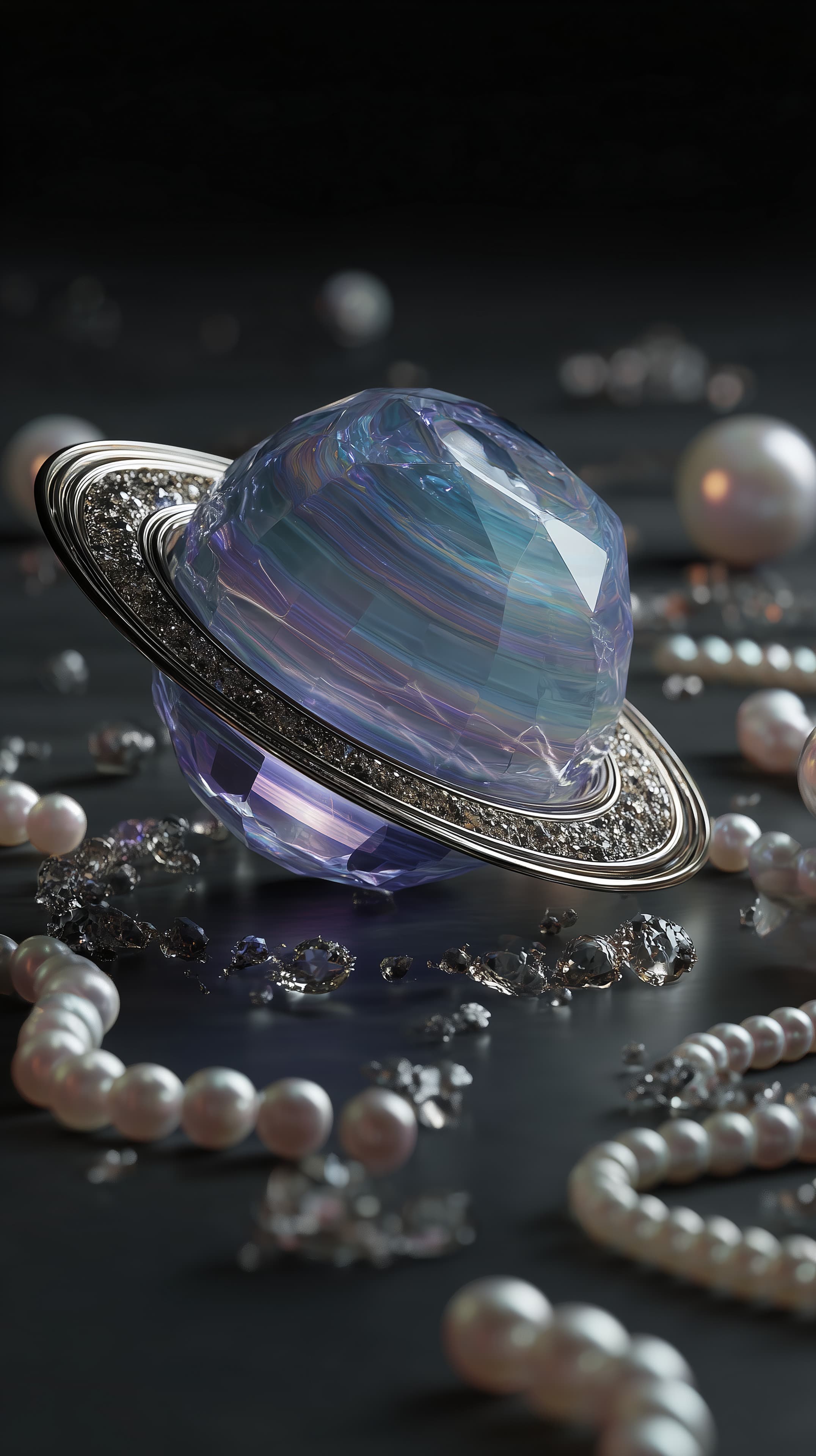 Crystal Planet with Diamond Ring – Fantasy Space Wallpaper - High Resolution 3d-art Wallpaper for Mobile and Desktop