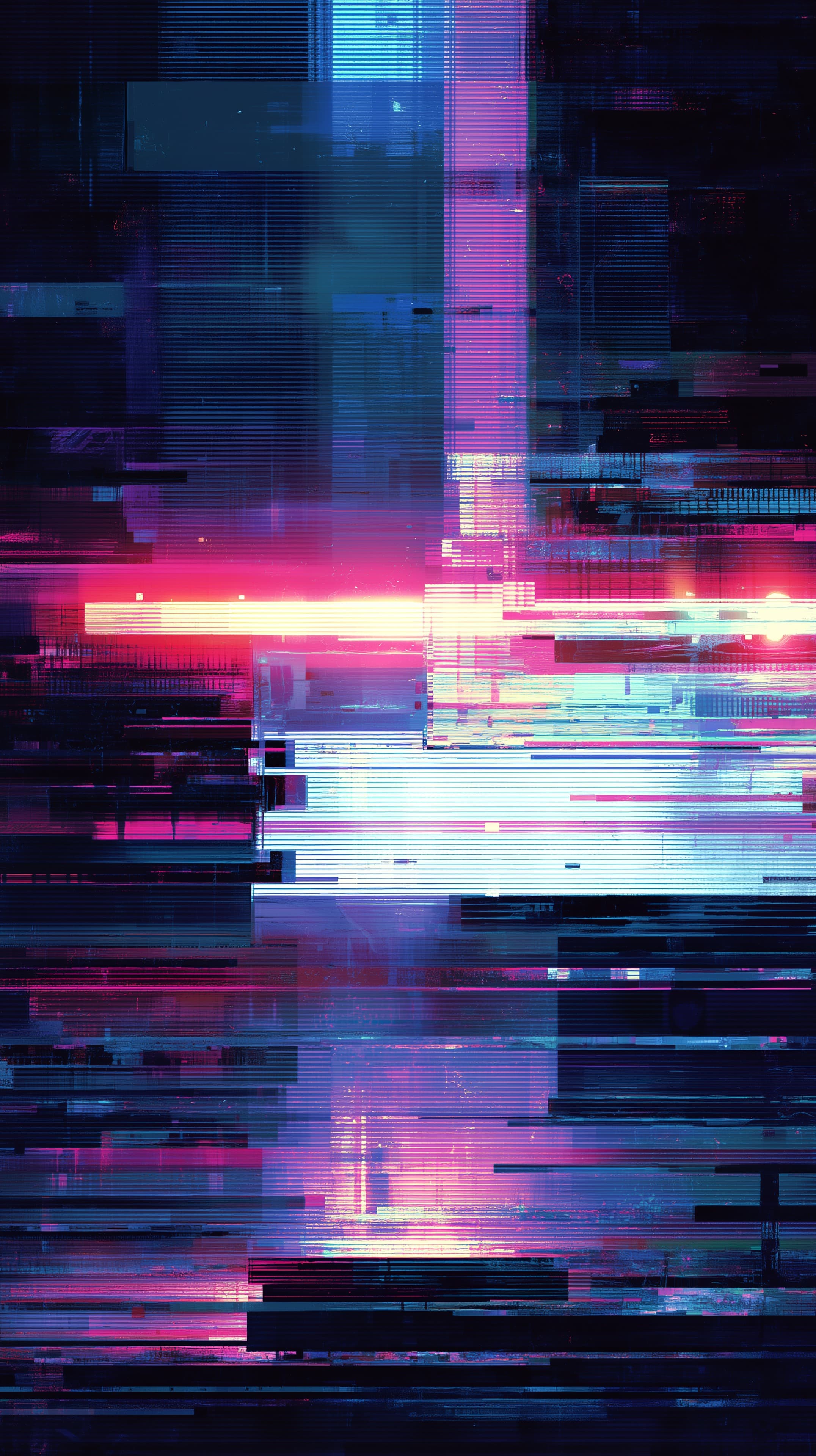 Neon Glitch Cityscape: Abstract Cyberpunk Neon Wallpaper - High Resolution abstract Wallpaper for Mobile and Desktop