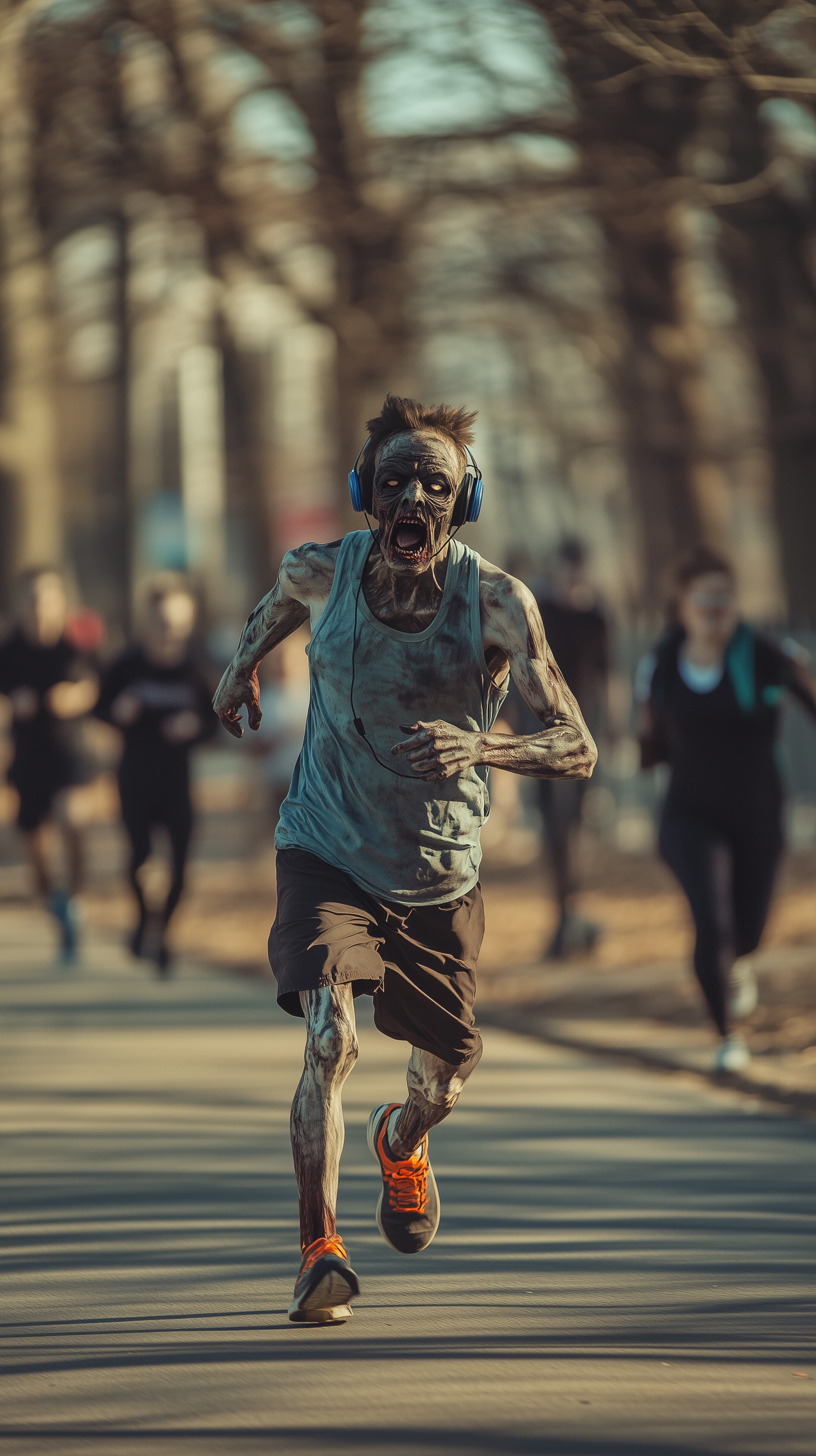 Undead Runner in a Park - Eerie Street-Style Wallpaper - High Resolution cinematic Wallpaper for Mobile and Desktop