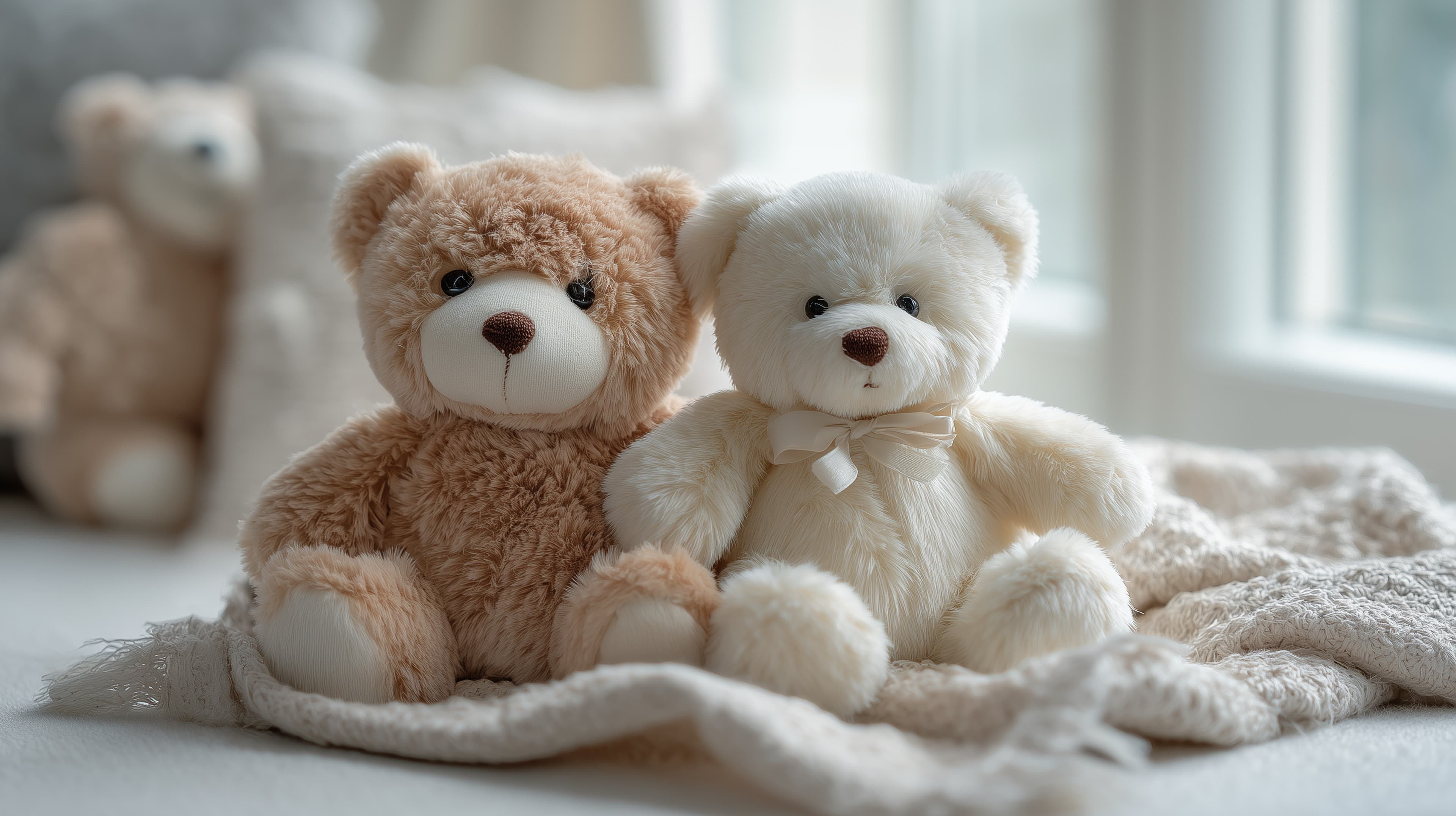 Cozy Plush Teddy Bear Wallpaper in Soft Cream and Beige Tones - High Resolution cozy-decor Wallpaper for Mobile and Desktop