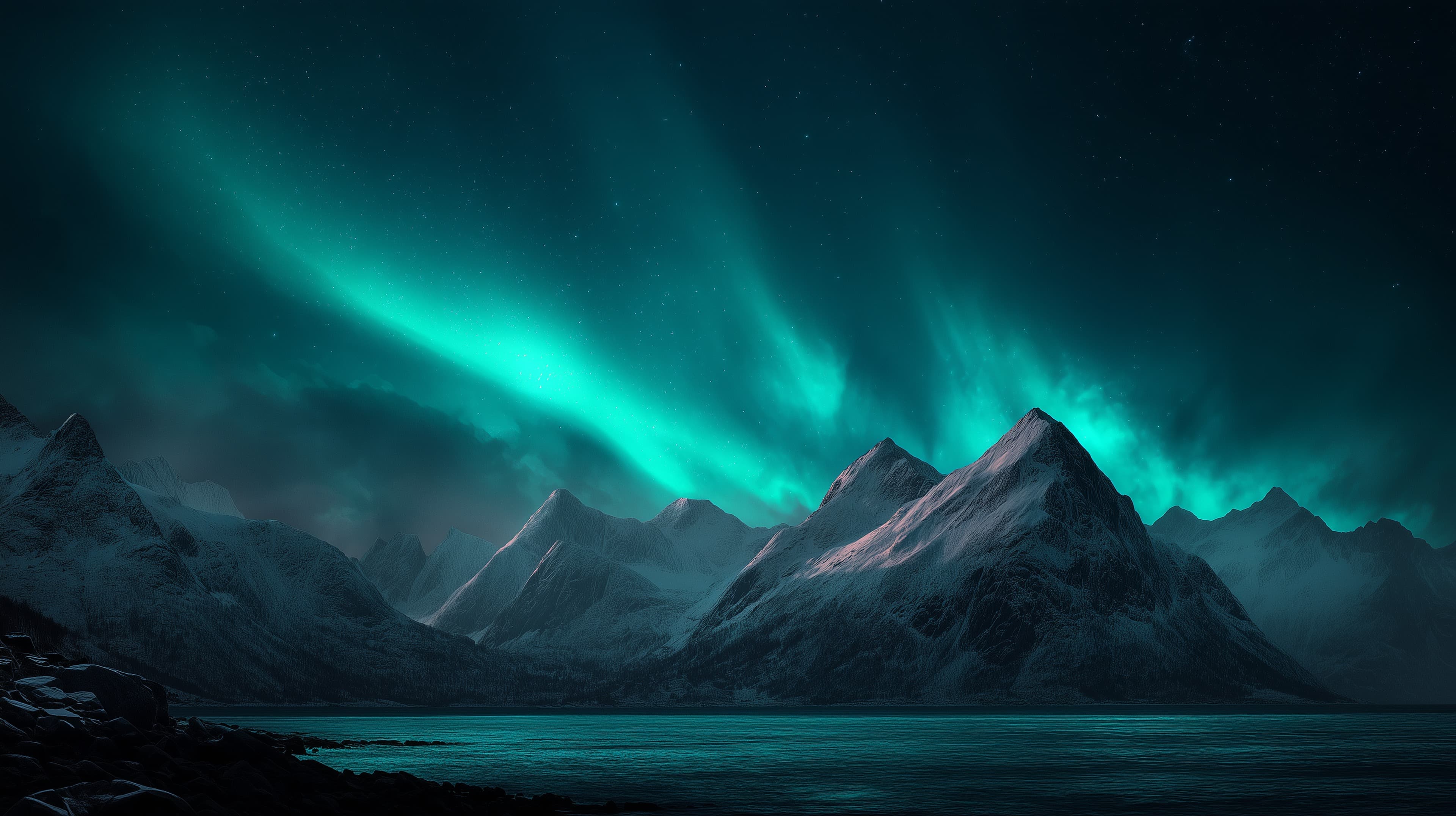 Aurora Over Icy Mountains: Night Sky Landscape Wallpaper - High Resolution arctic-scenery Wallpaper for Mobile and Desktop