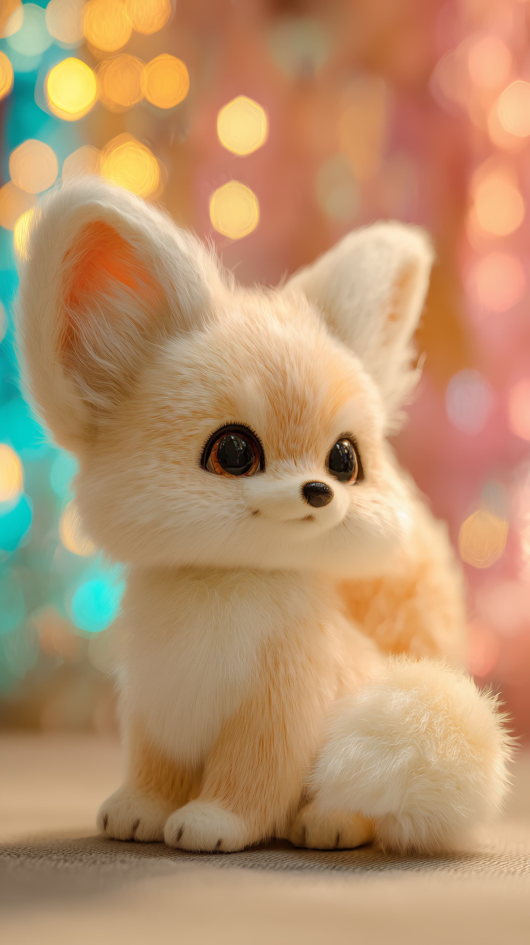 Fluffy Puppy Plush Toy with Dreamy Bokeh Lights in Warm Pastel Tones - High Resolution animal-illustration Wallpaper for Mobile and Desktop