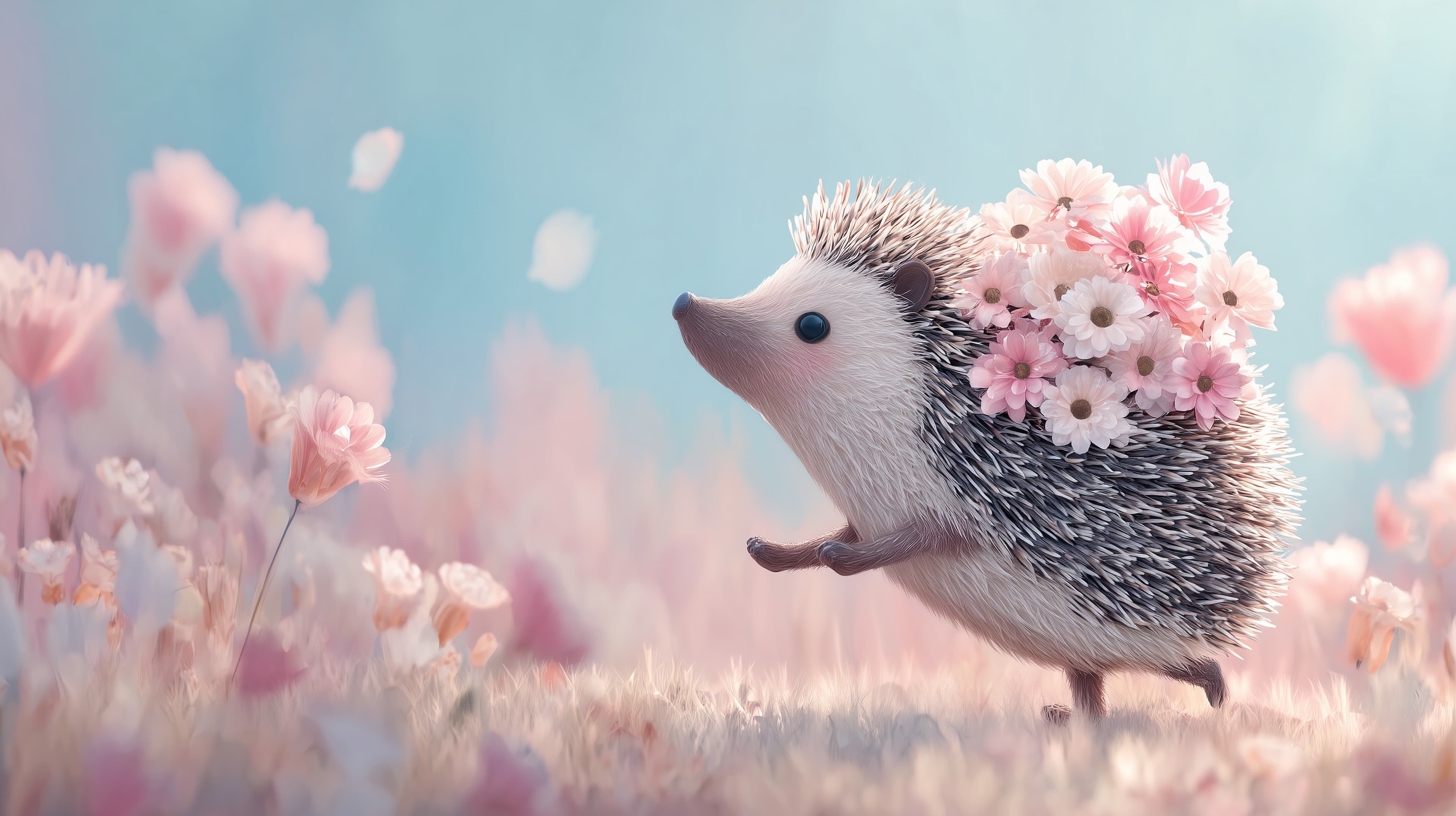 Pastel Hedgehog in a Flower Field – Dreamy Wallpaper - High Resolution cute Wallpaper for Mobile and Desktop