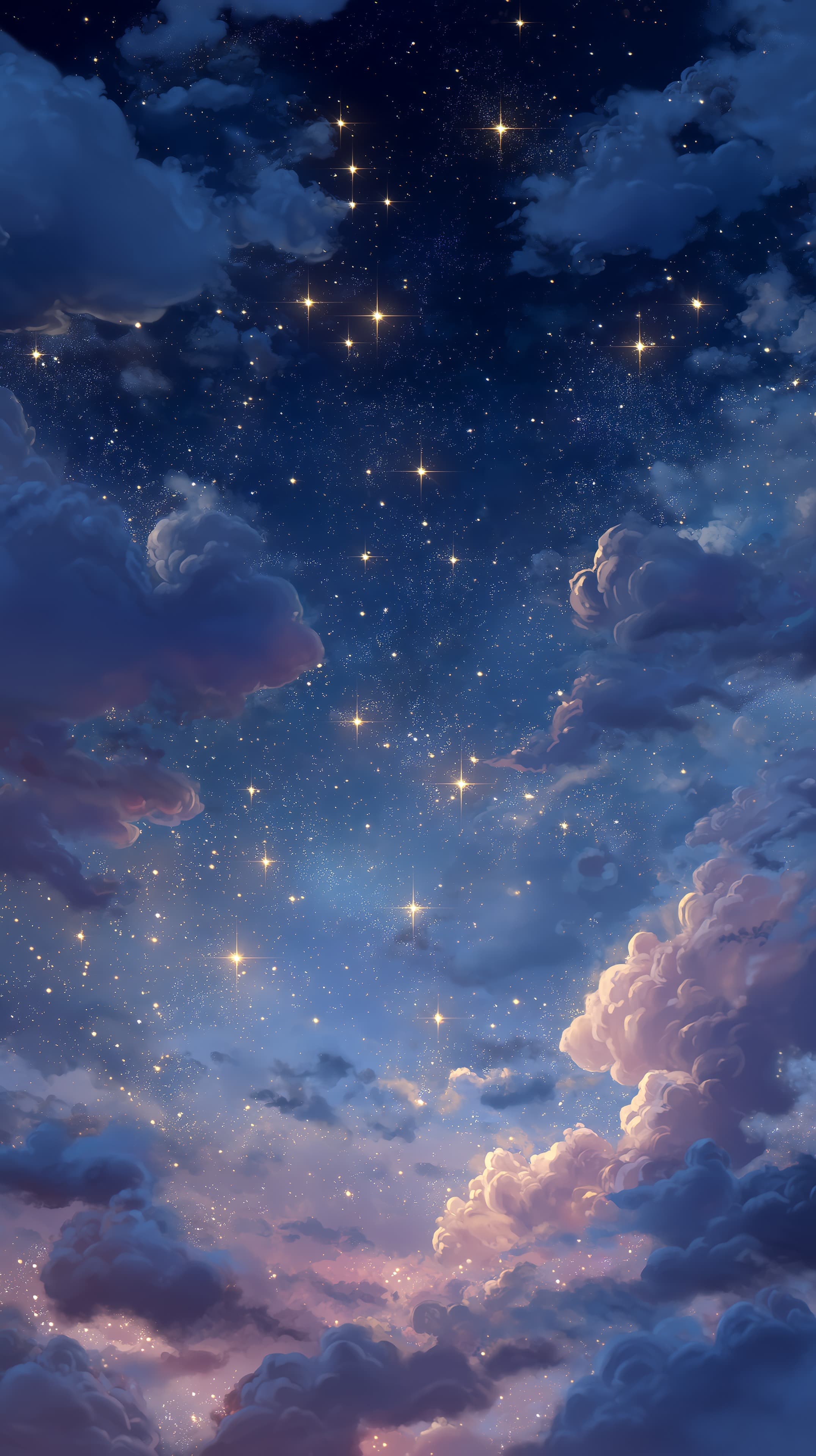 Dreamy Starry Night Sky with Clouds - Fantasy Wallpaper - High Resolution blue-gradient Wallpaper for Mobile and Desktop