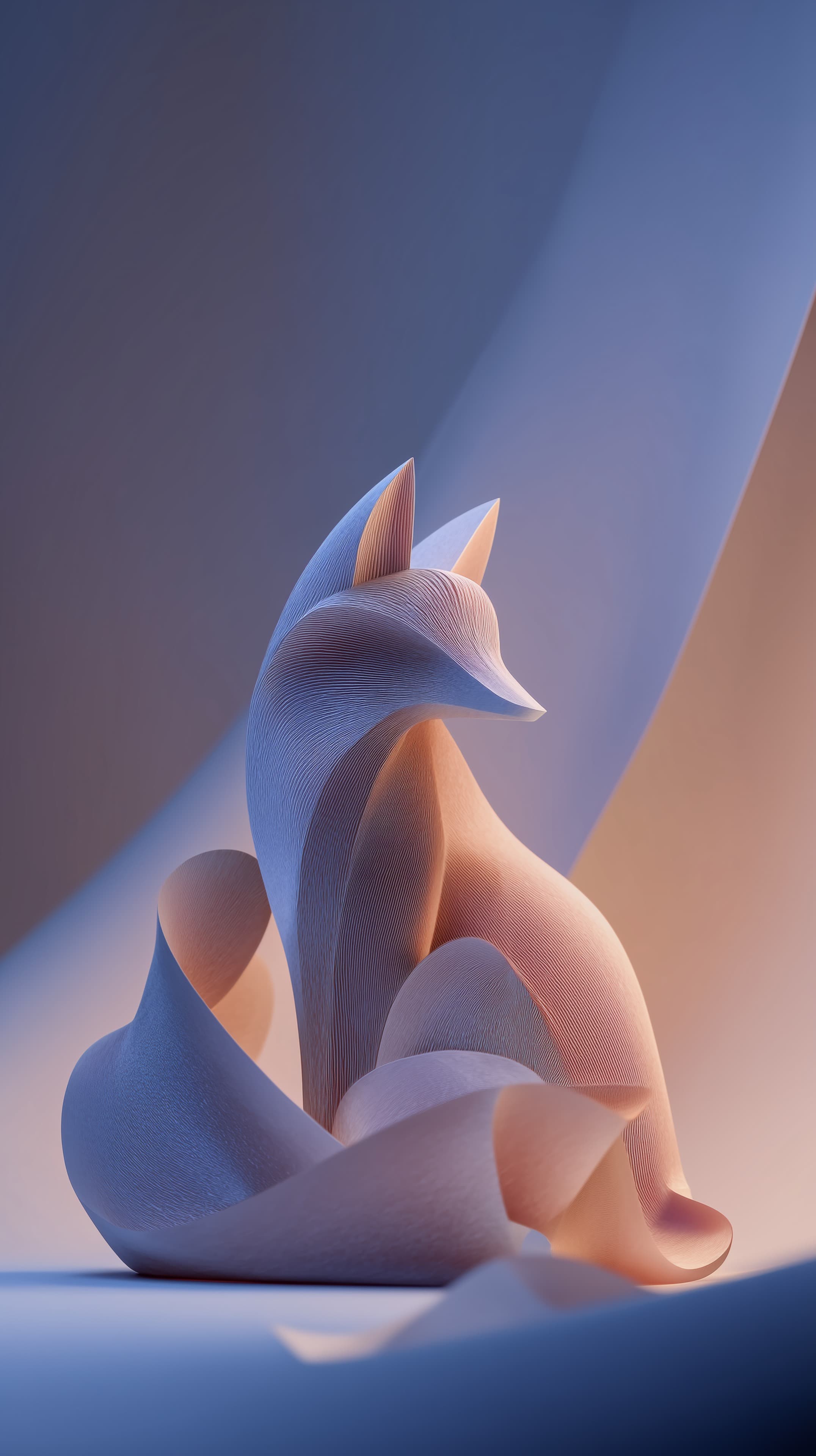 Abstract Ribbon Sculpture Wallpaper in Soft Blue and Peach - High Resolution abstract Wallpaper for Mobile and Desktop