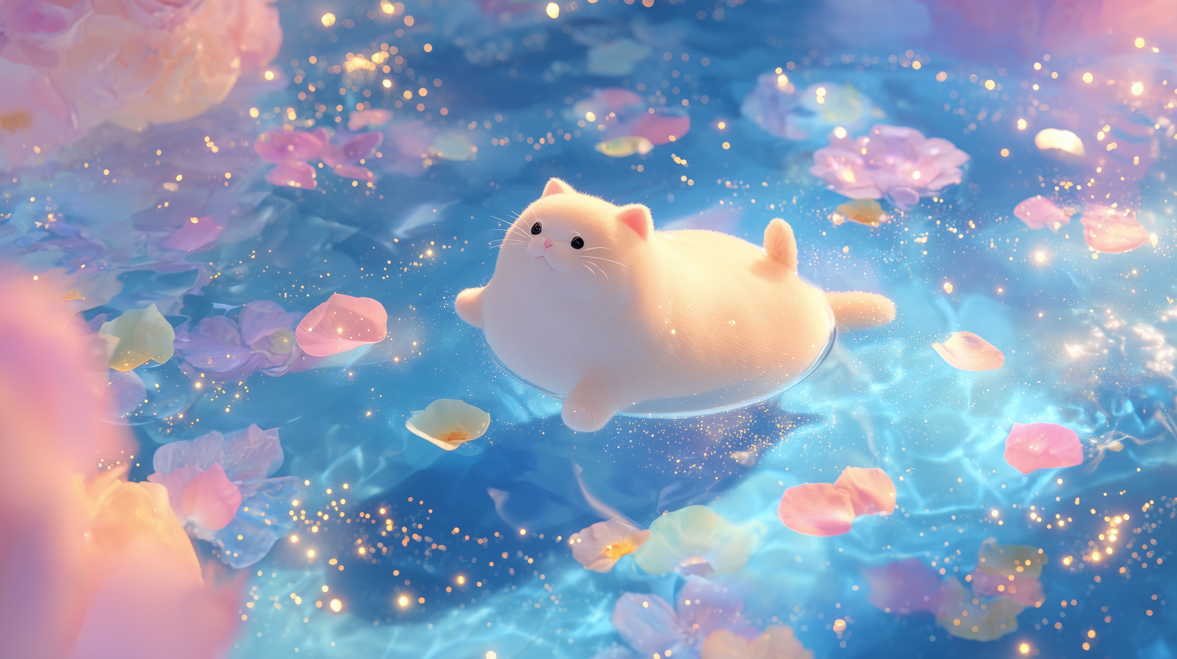 Pastel Dream Seal Floating on Sparkling Water - Whimsical 3D Art - High Resolution 3d-illustration Wallpaper for Mobile and Desktop
