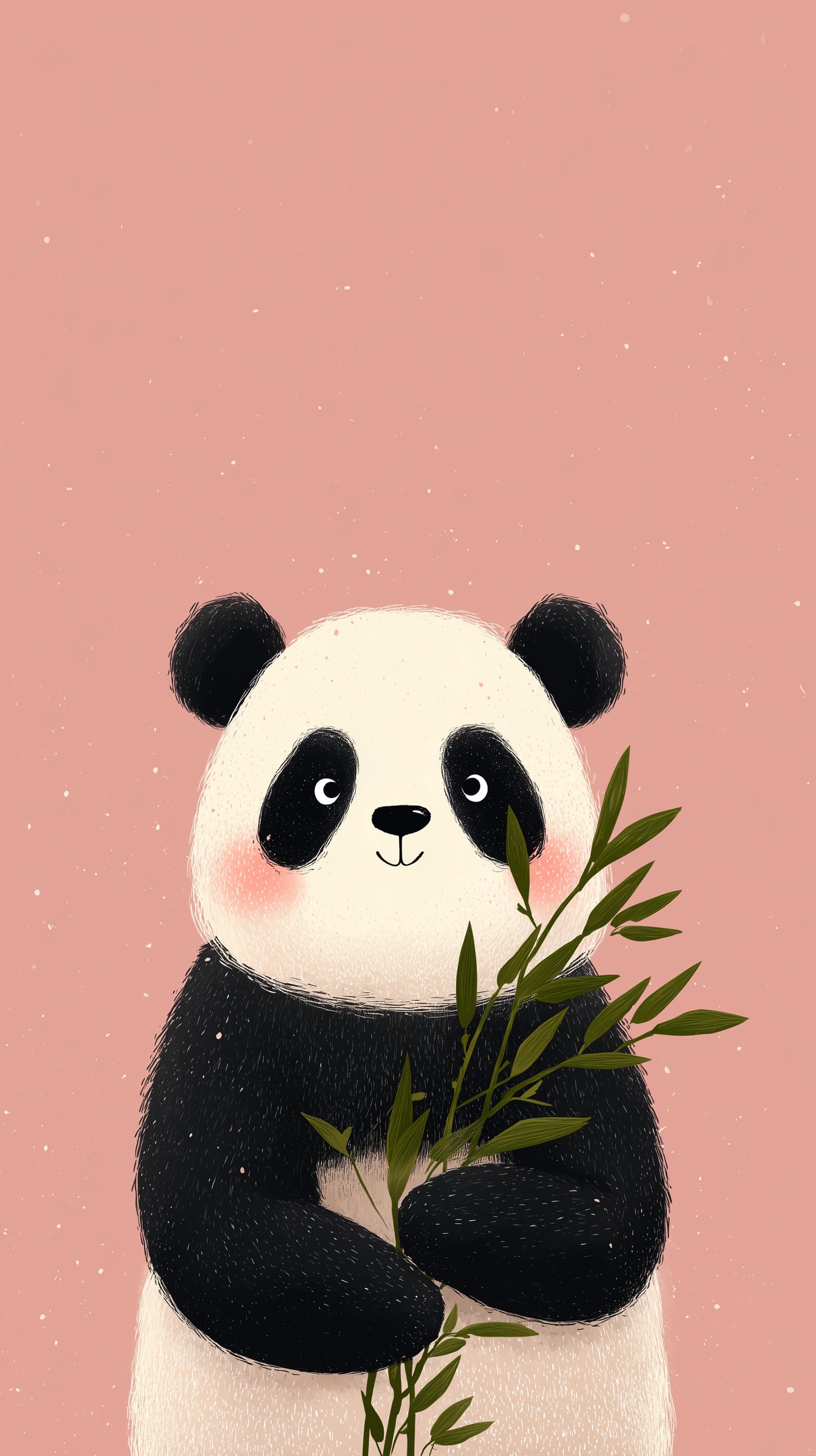 Adorable Panda with Bamboo on Soft Pink Background Wallpaper - High Resolution bamboo Wallpaper for Mobile and Desktop
