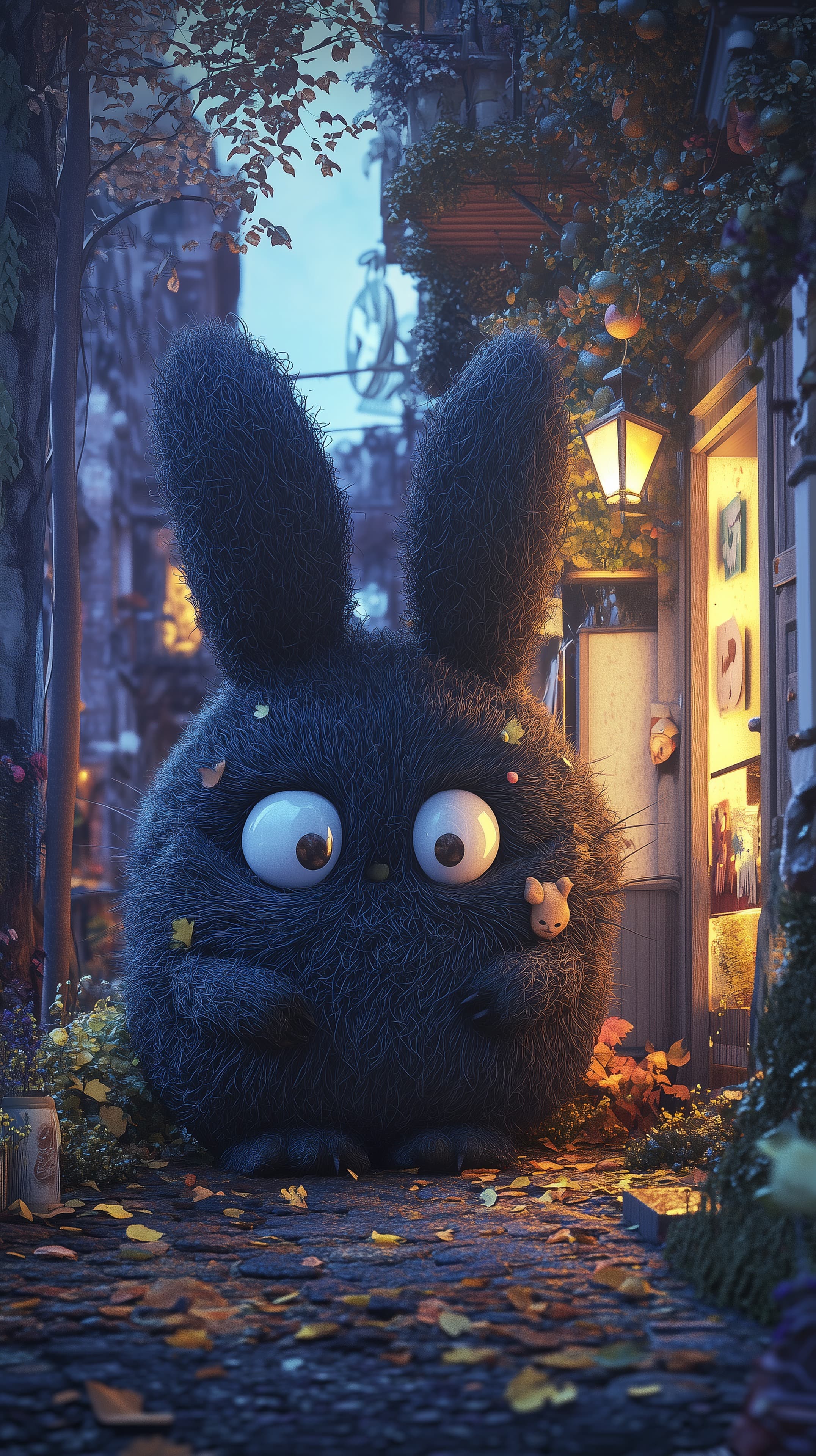 Whimsical Giant Bunny in Cozy Night Alley Wallpaper - High Resolution 3d-art-wallpaper Wallpaper for Mobile and Desktop