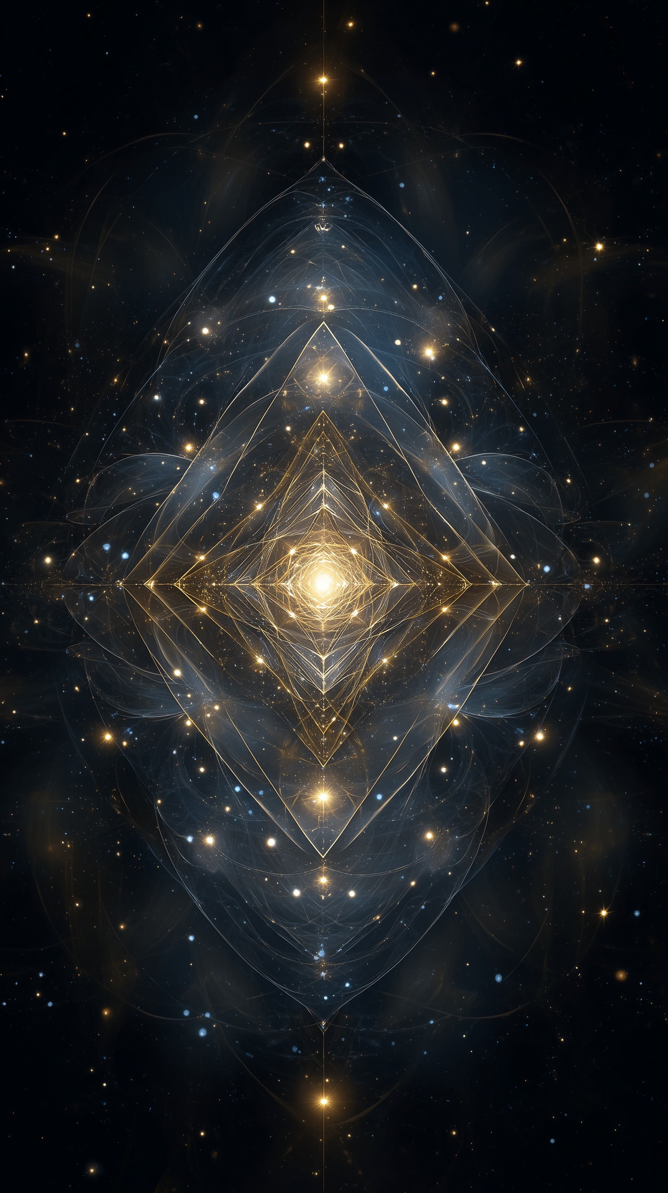 Golden Geometric Nebula: Illuminated Diamond Space Wallpaper - High Resolution abstract-design Wallpaper for Mobile and Desktop