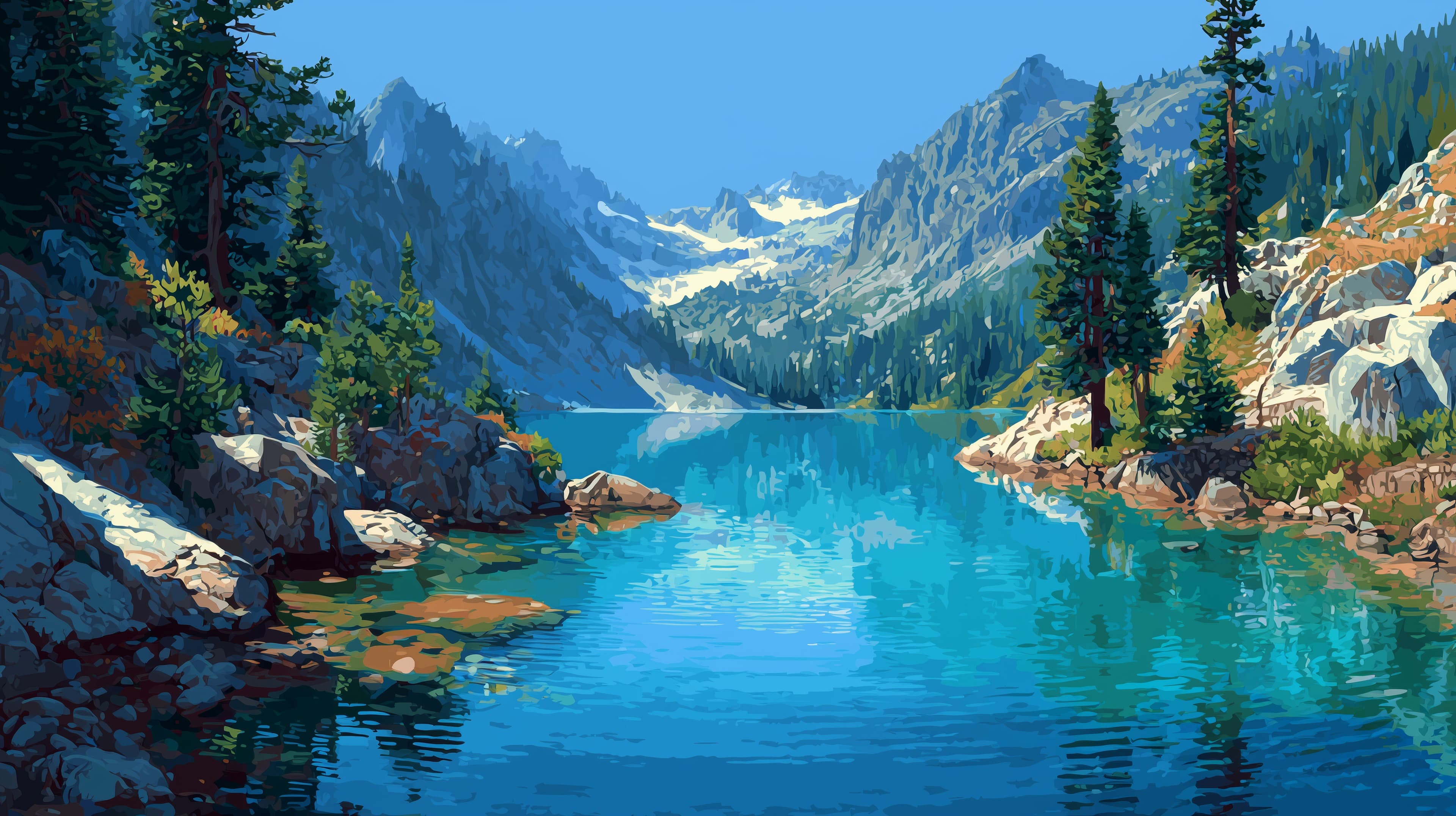 Tranquil Alpine Lake Landscape with Mountain Reflections - High Resolution alpine Wallpaper for Mobile and Desktop
