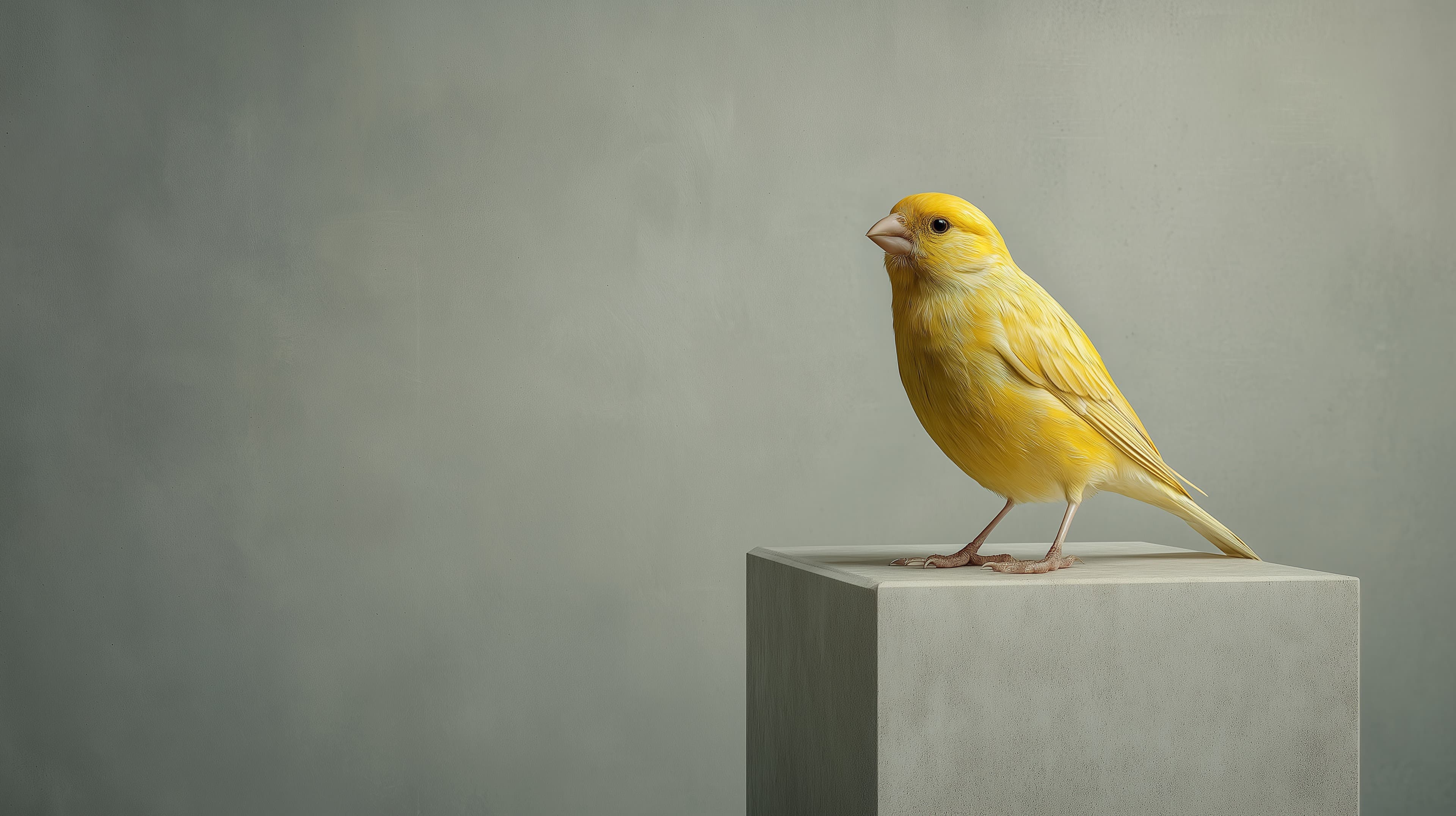 Bright Yellow Canary on a Pedestal – Minimal Studio Wallpaper - High Resolution yellow-bird Wallpaper for Mobile and Desktop