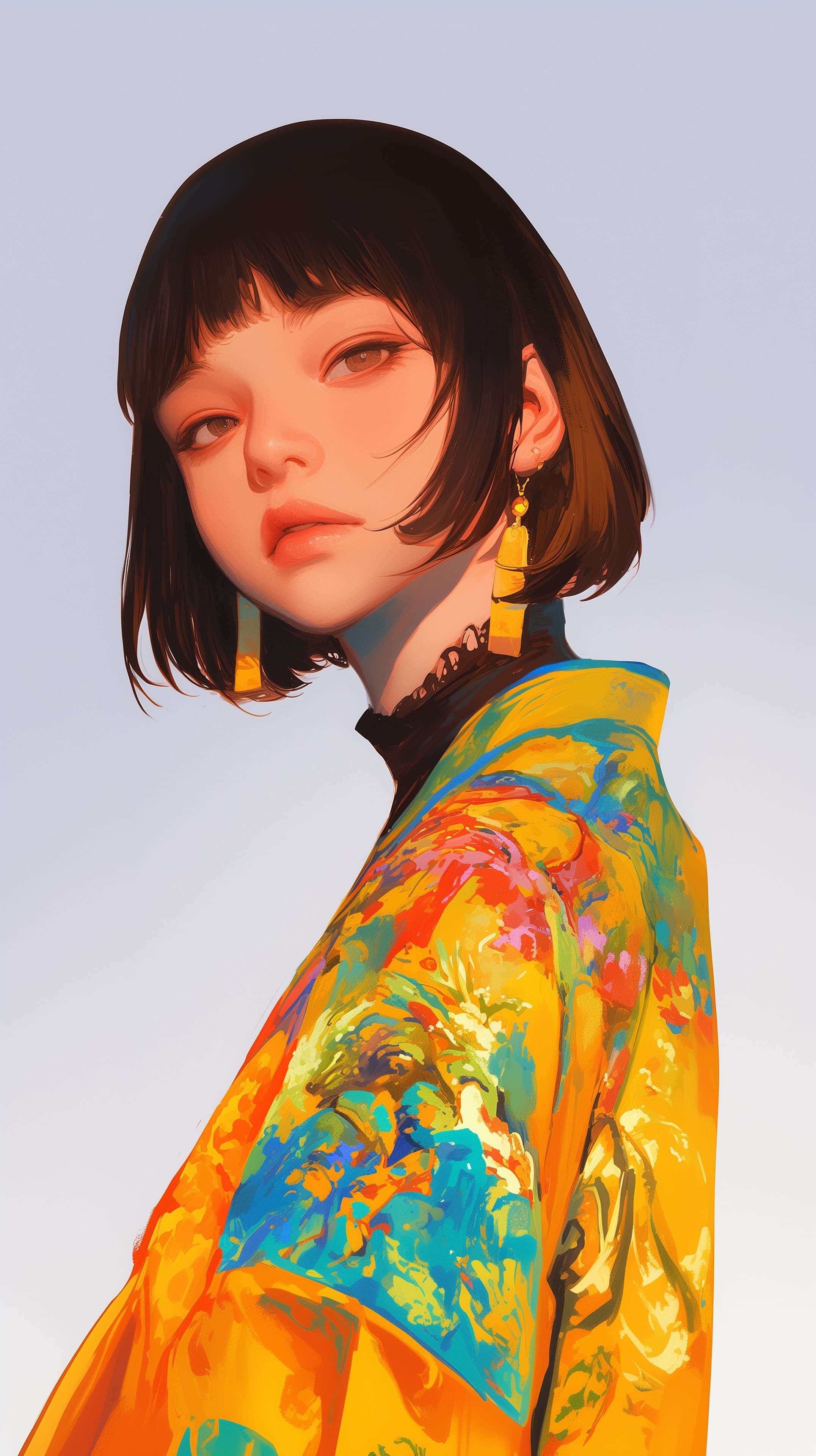 Vibrant Portrait of a Girl in a Colorful Jacket - Digital Art - High Resolution bold-colors Wallpaper for Mobile and Desktop