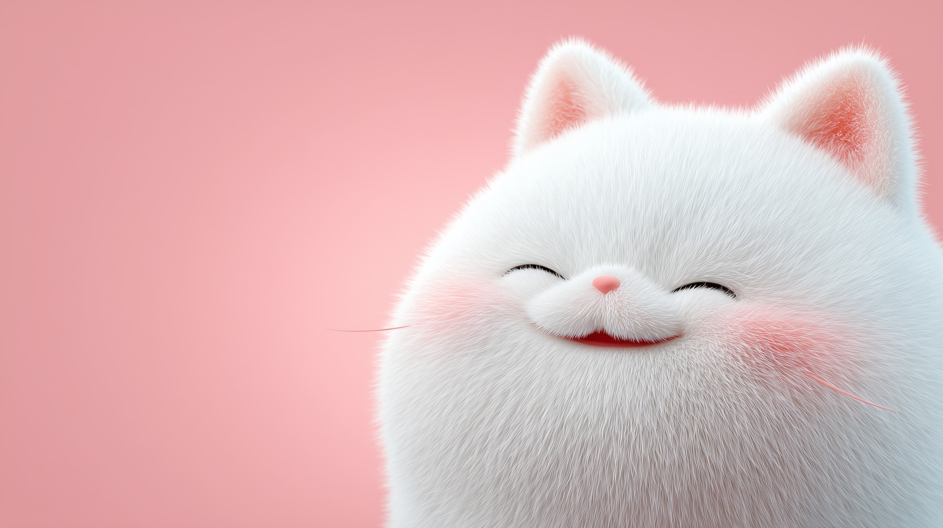 Whimsical White Cat on Pink: Cozy 3D Wallpaper for Desktop - High Resolution 3d-art Wallpaper for Mobile and Desktop