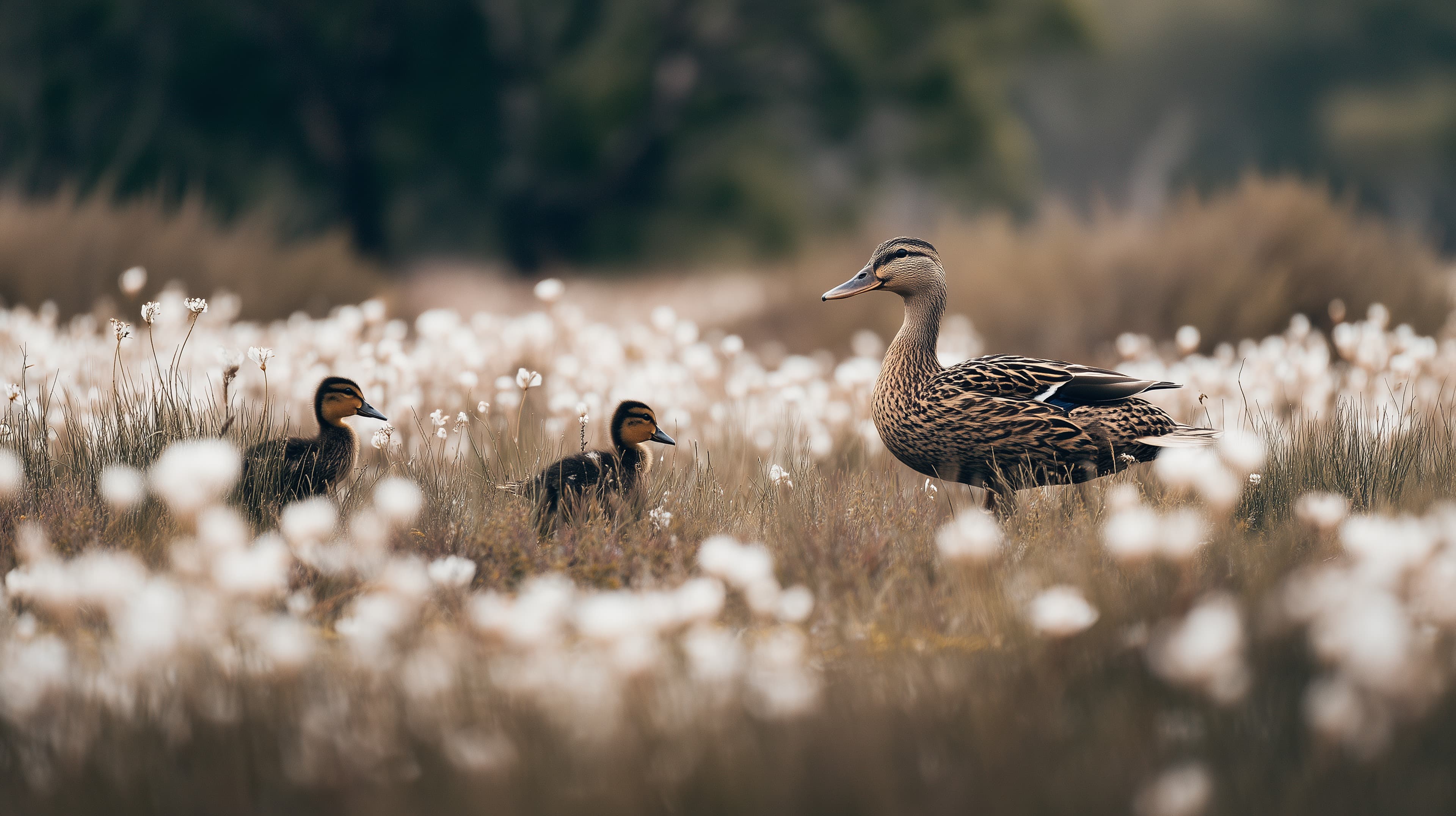 Tranquil Ducks in a Field of Wildflowers — Nature Wallpaper - High Resolution ducks Wallpaper for Mobile and Desktop