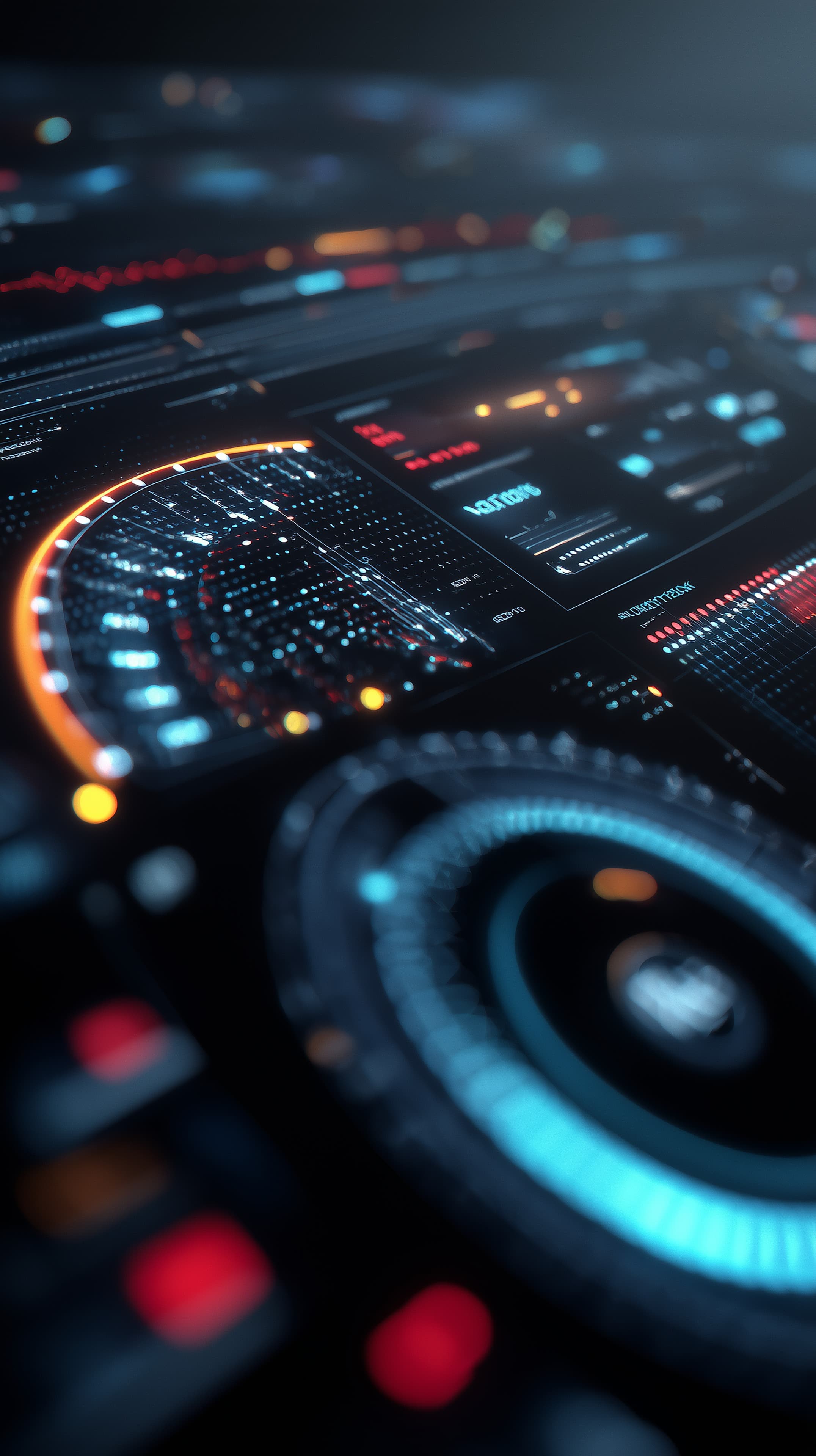 Futuristic Neon Dashboard Wallpaper with Digital HUD - High Resolution blue-orange-glow Wallpaper for Mobile and Desktop