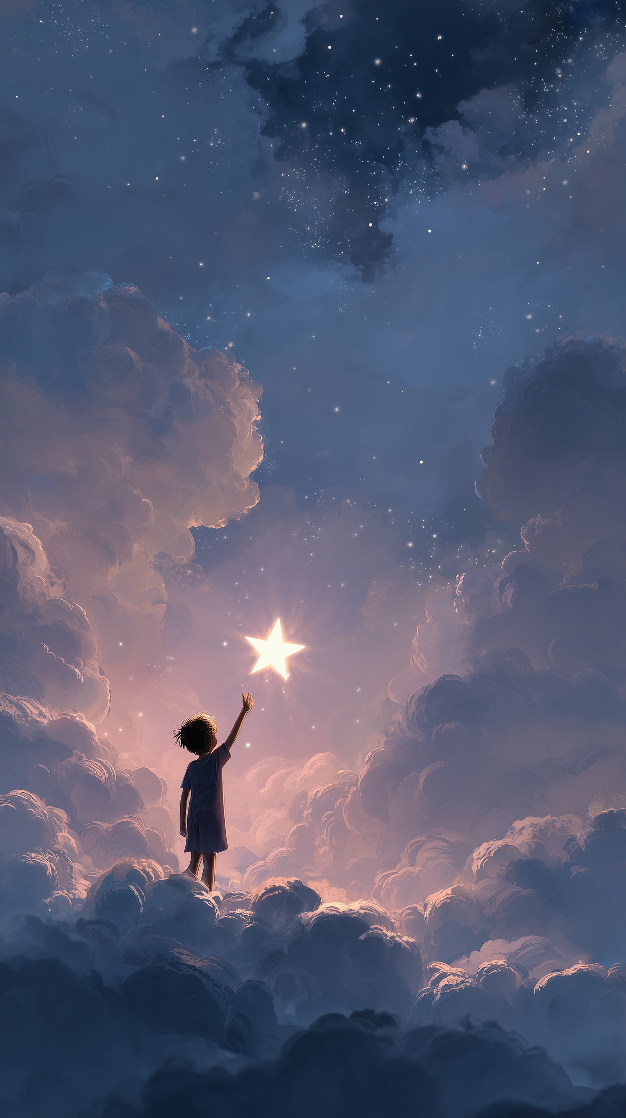 Dreamy Cloudscape Wallpaper: Child Reaching for a Star - High Resolution child-reaching-star Wallpaper for Mobile and Desktop