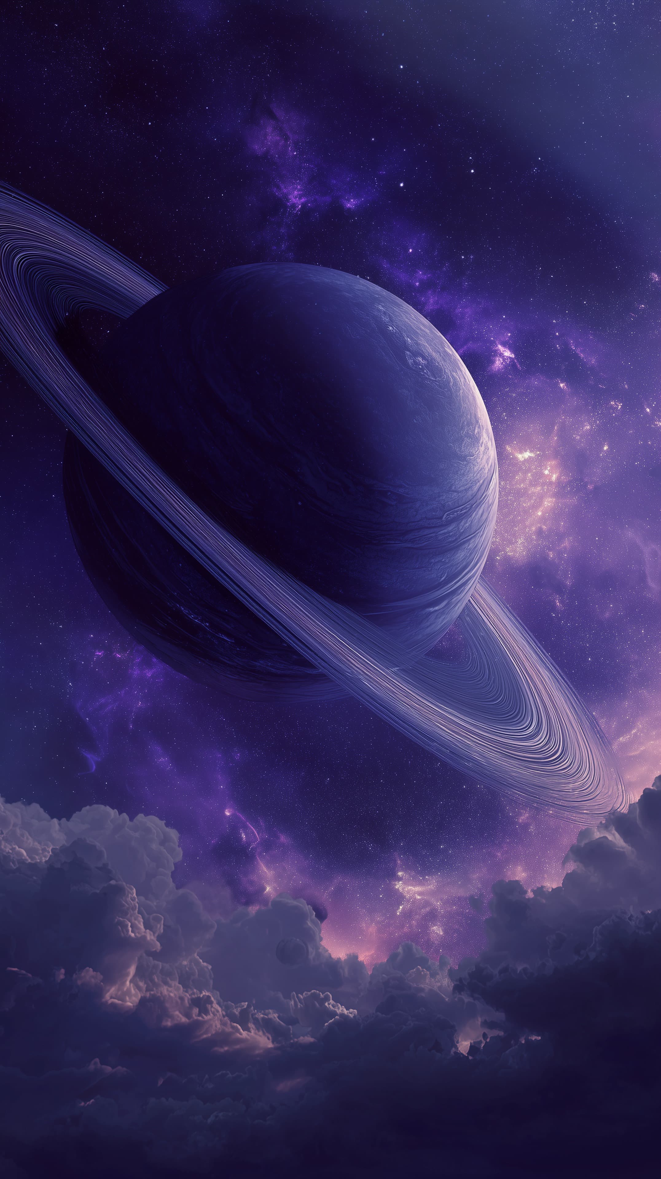 Purple Ringed Planet in Nebula Clouds – Space Wallpaper - High Resolution cosmic-clouds Wallpaper for Mobile and Desktop