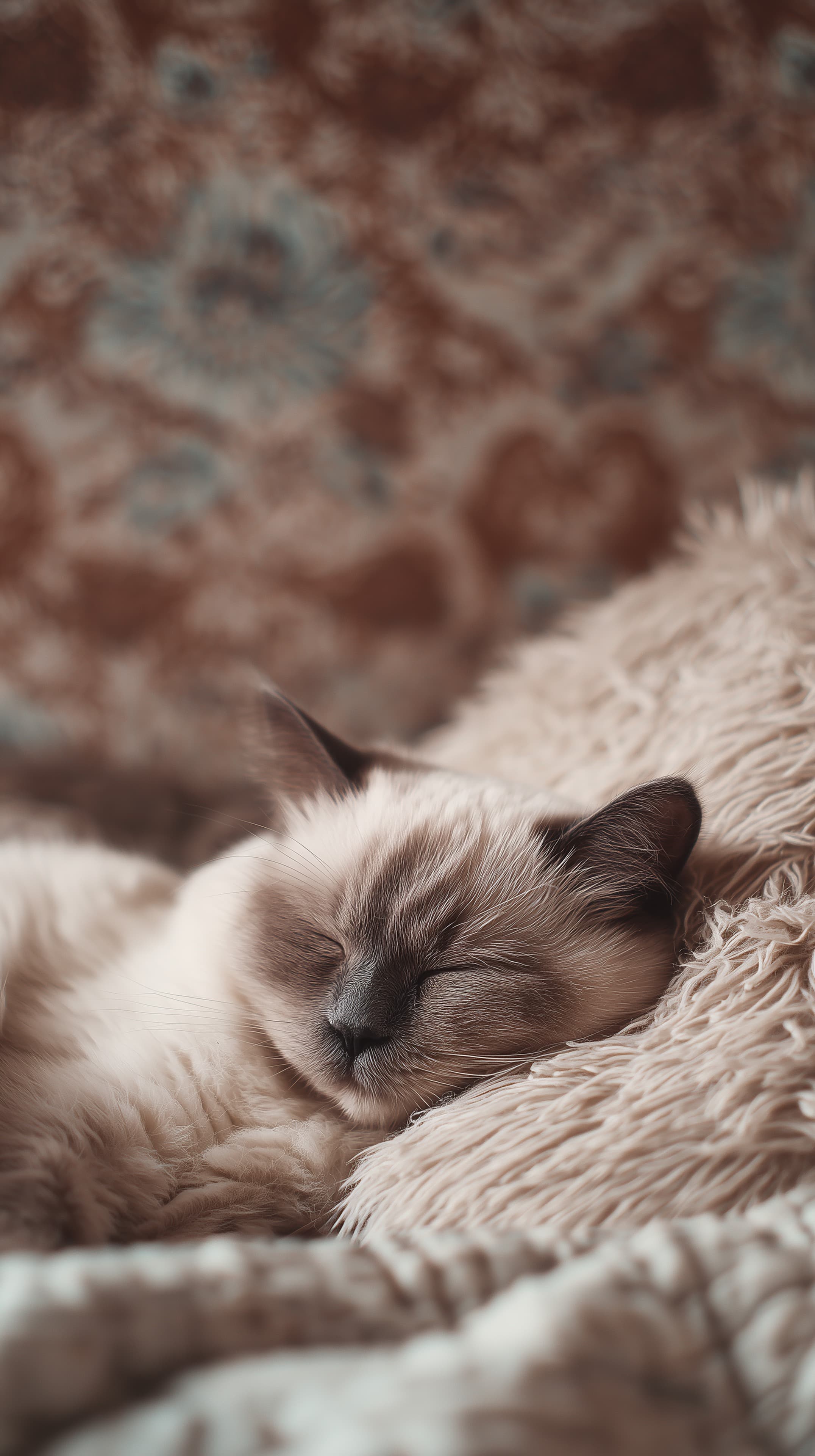 Cozy Sleeping Cat on Plush Blanket - Soft Textured Wallpaper - High Resolution bedroom-decor Wallpaper for Mobile and Desktop