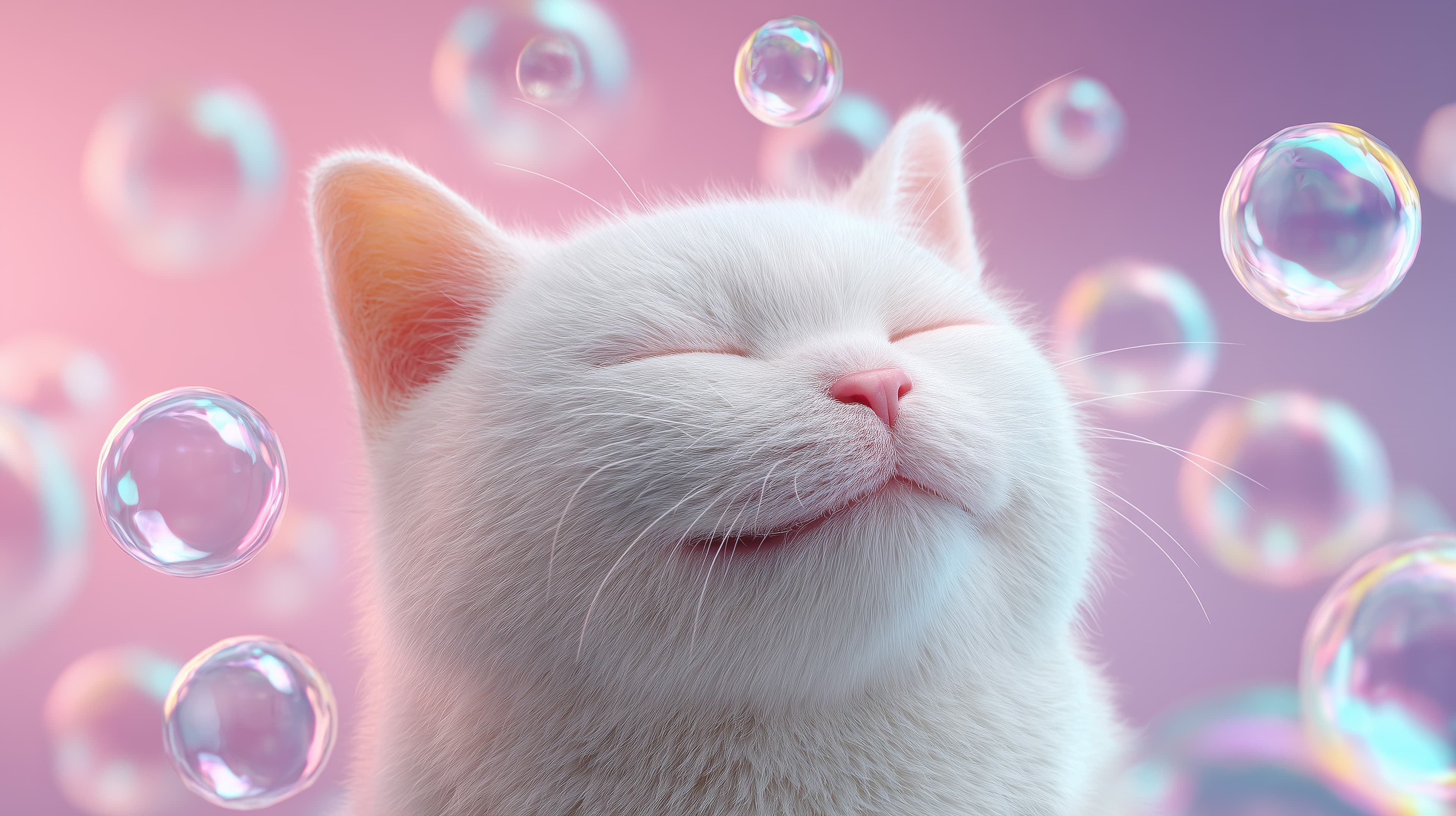 Pastel Bubbles Dreamy White Cat Wallpaper for Calm Vibes - High Resolution bubble-wallpaper Wallpaper for Mobile and Desktop