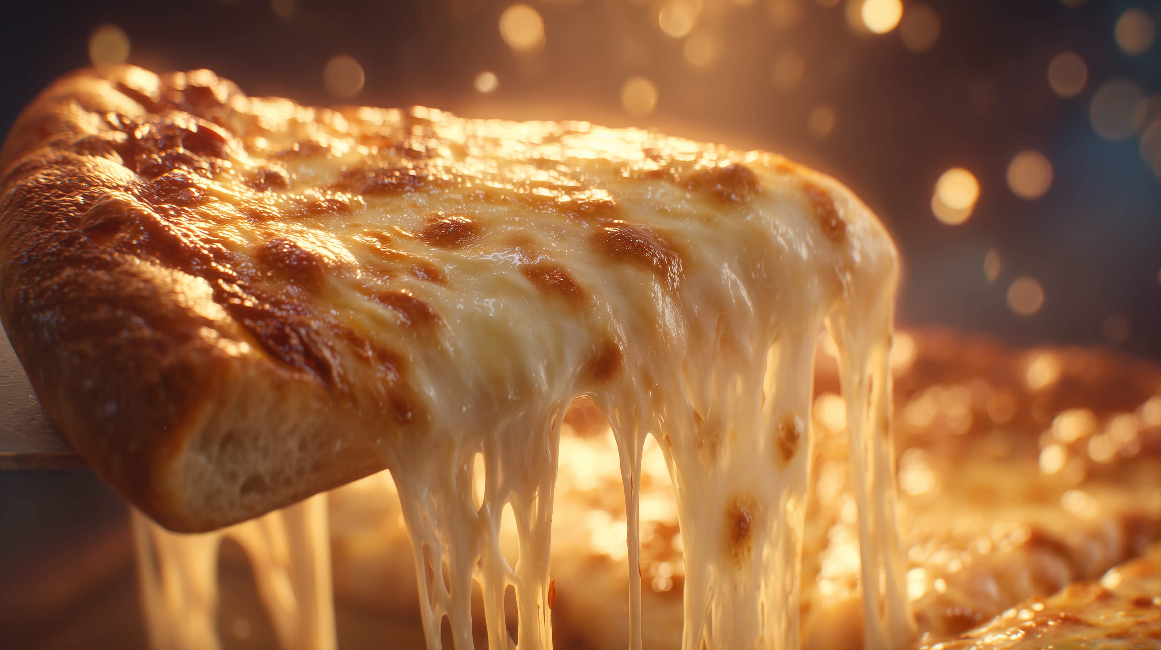 Gooey Cheese Pizza Slice with Melting Mozzarella - Warm Glow Wallpaper - High Resolution pizza Wallpaper for Mobile and Desktop