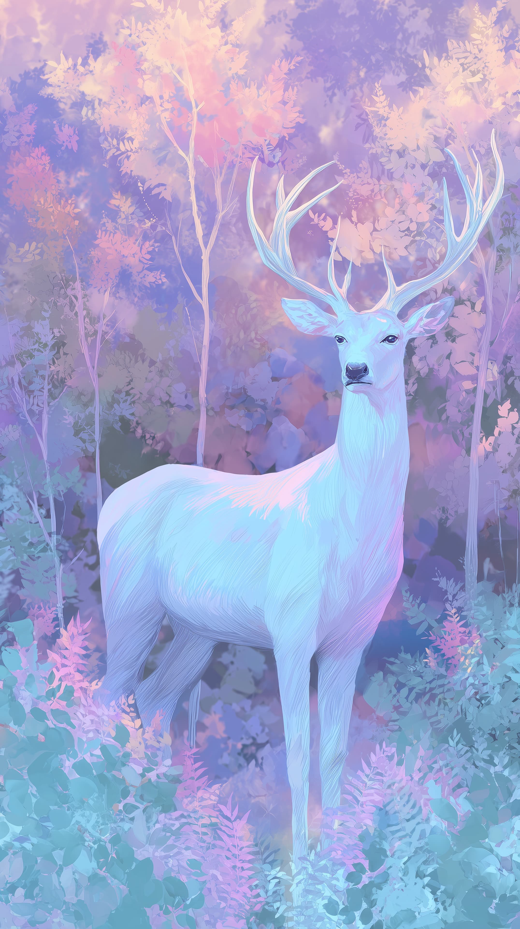 Pastel Forest Deer in Dreamy Watercolor Fantasy Wallpaper - High Resolution deer Wallpaper for Mobile and Desktop