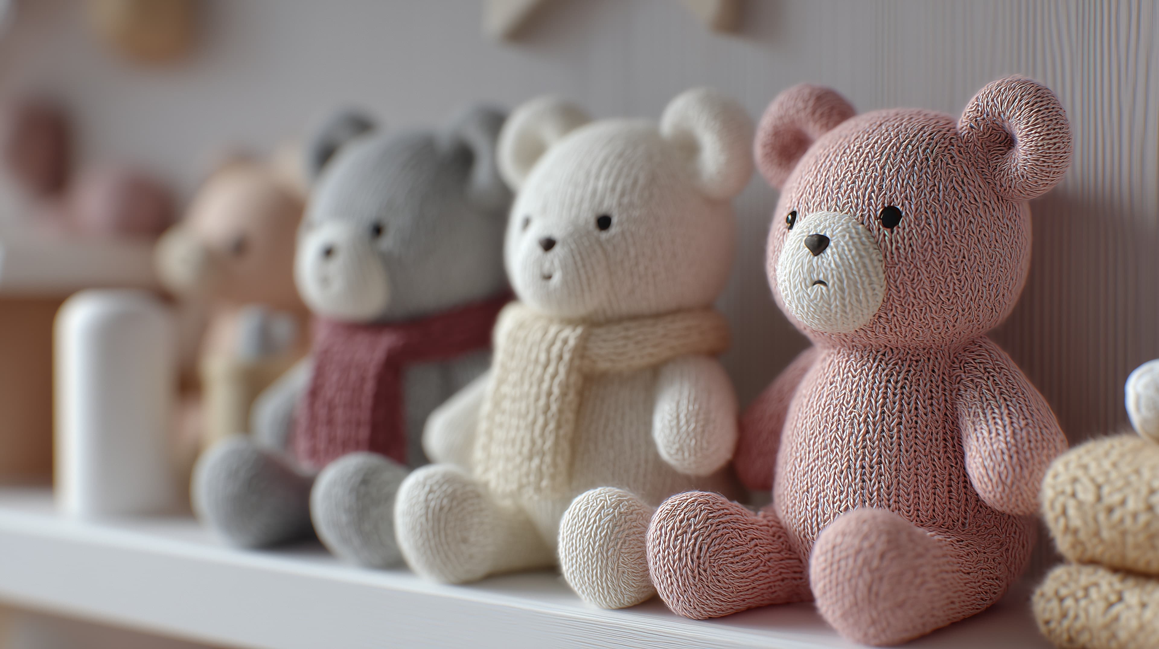 Pastel Knitted Teddy Bears Wallpaper for Cozy Rooms - High Resolution cozy-room Wallpaper for Mobile and Desktop