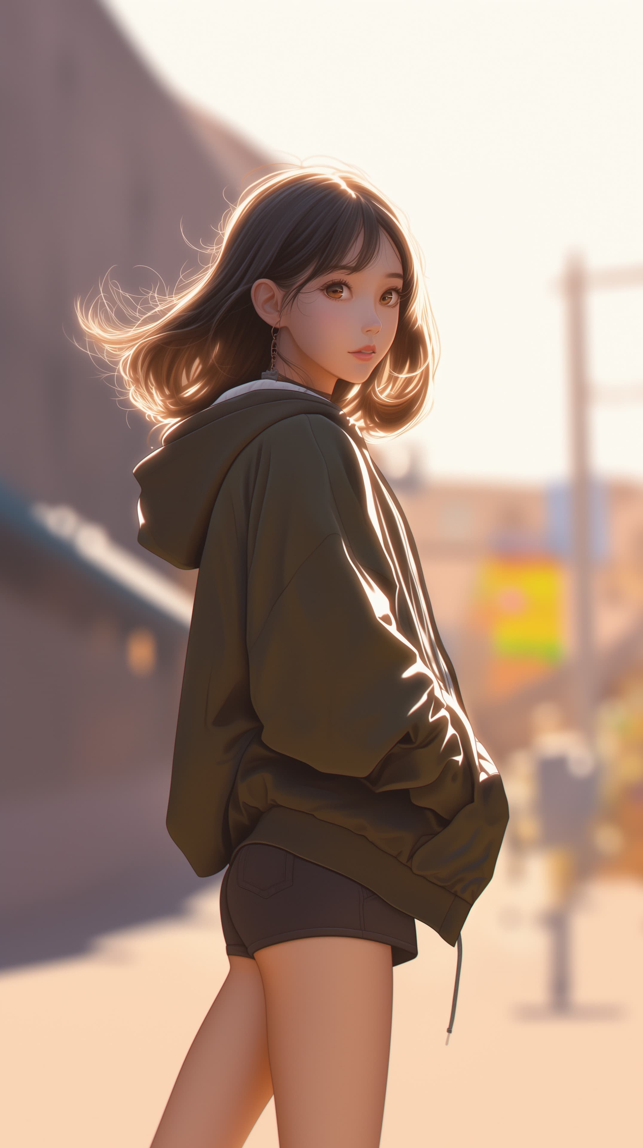 Soft Backlit Streetwear Portrait in Warm Sunset Light - High Resolution anime-aesthetic Wallpaper for Mobile and Desktop