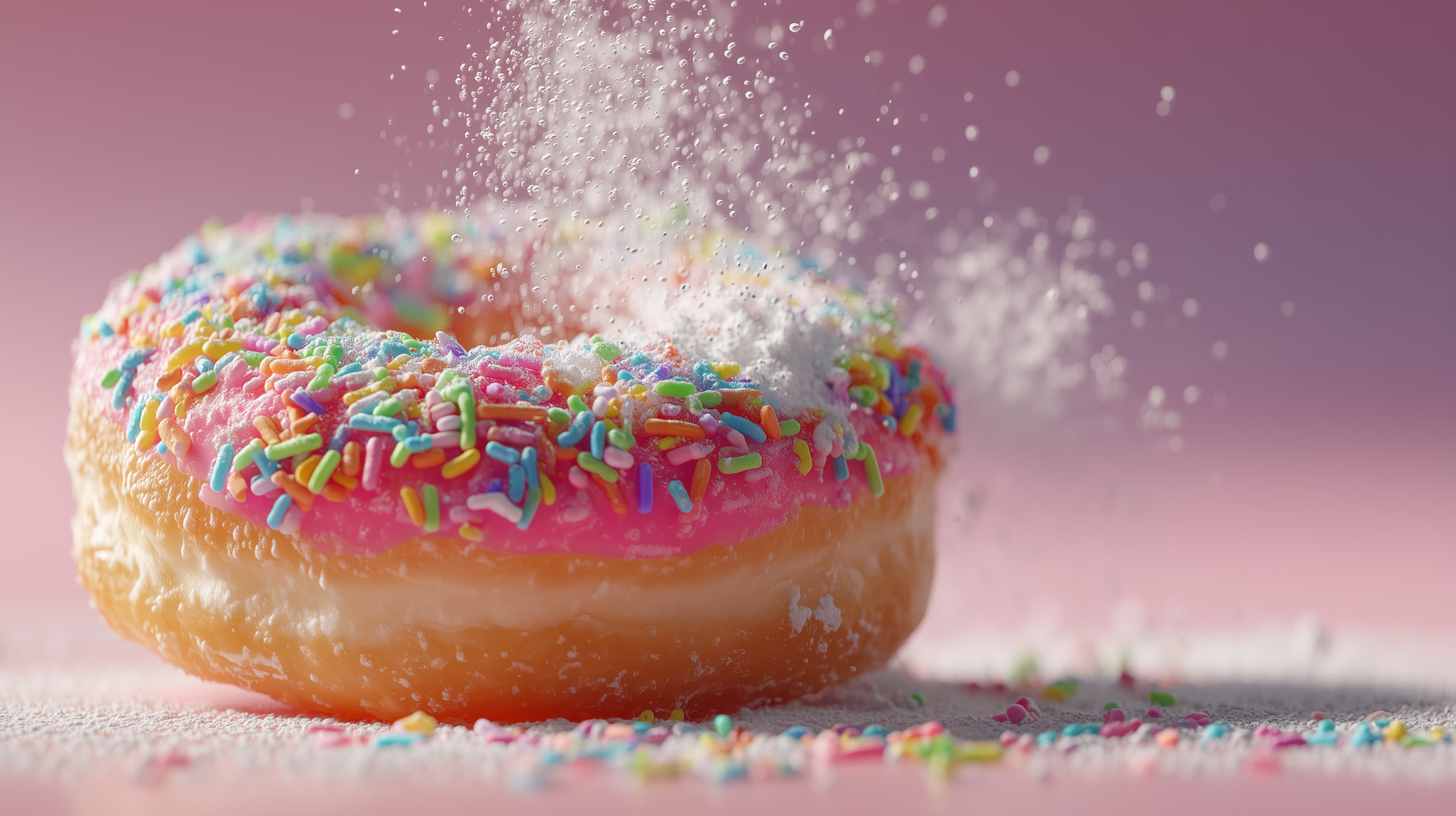 Vibrant Sprinkle Donut in Soft Pink Studio Light - Macro Shot - High Resolution donut Wallpaper for Mobile and Desktop