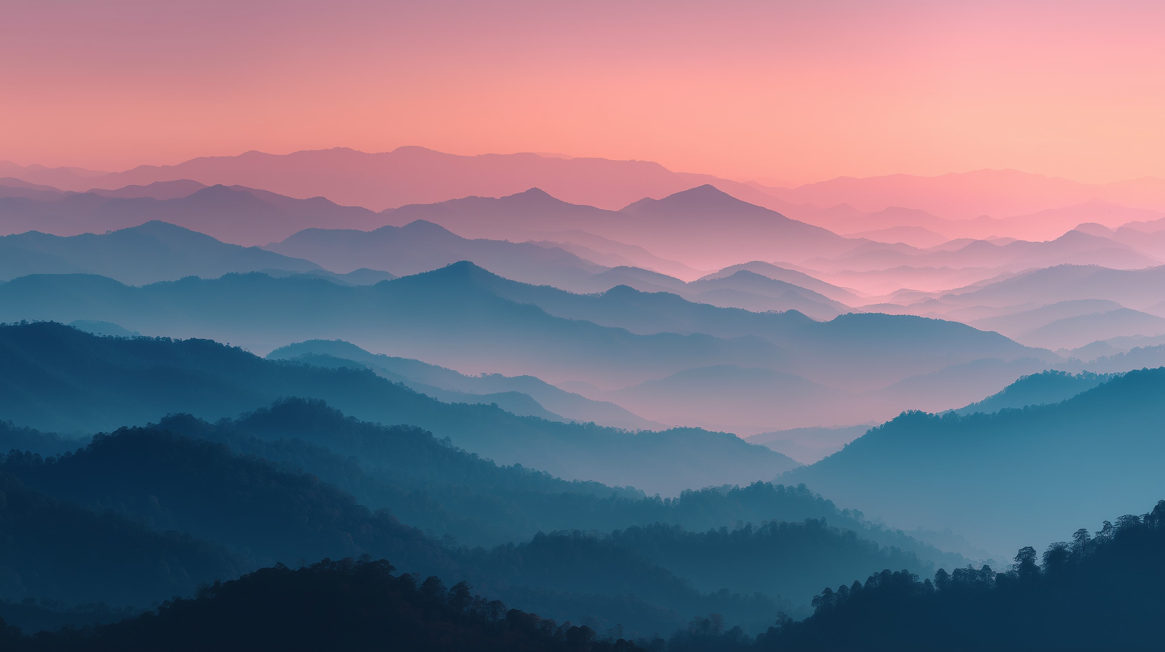 Twilight Mist: Soft Blue Mountains at Sunset Wallpaper - High Resolution sunset Wallpaper for Mobile and Desktop