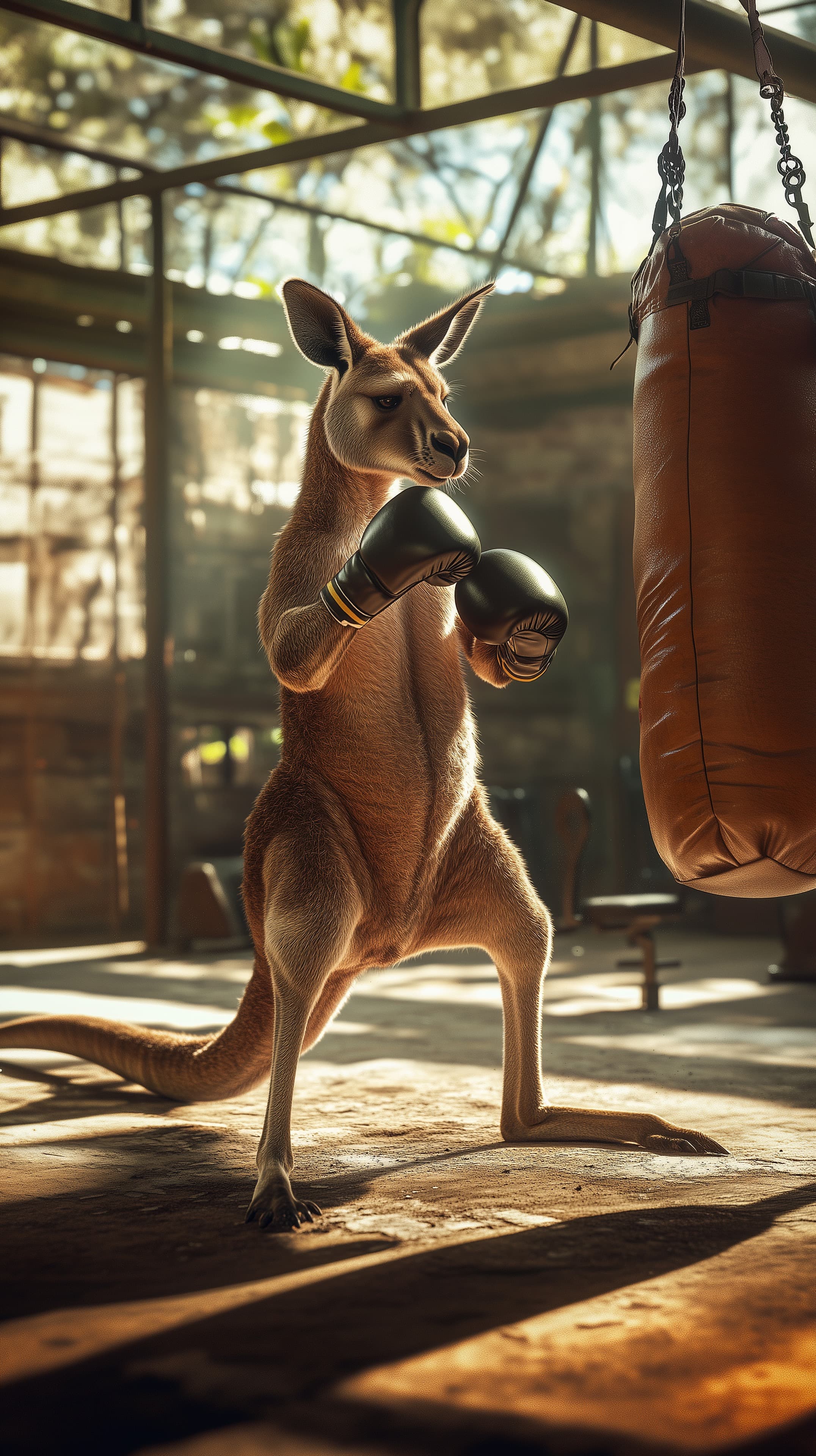 Boxing Kangaroo in Gym: Dynamic Action Wallpaper for Fans - High Resolution 3d-art Wallpaper for Mobile and Desktop