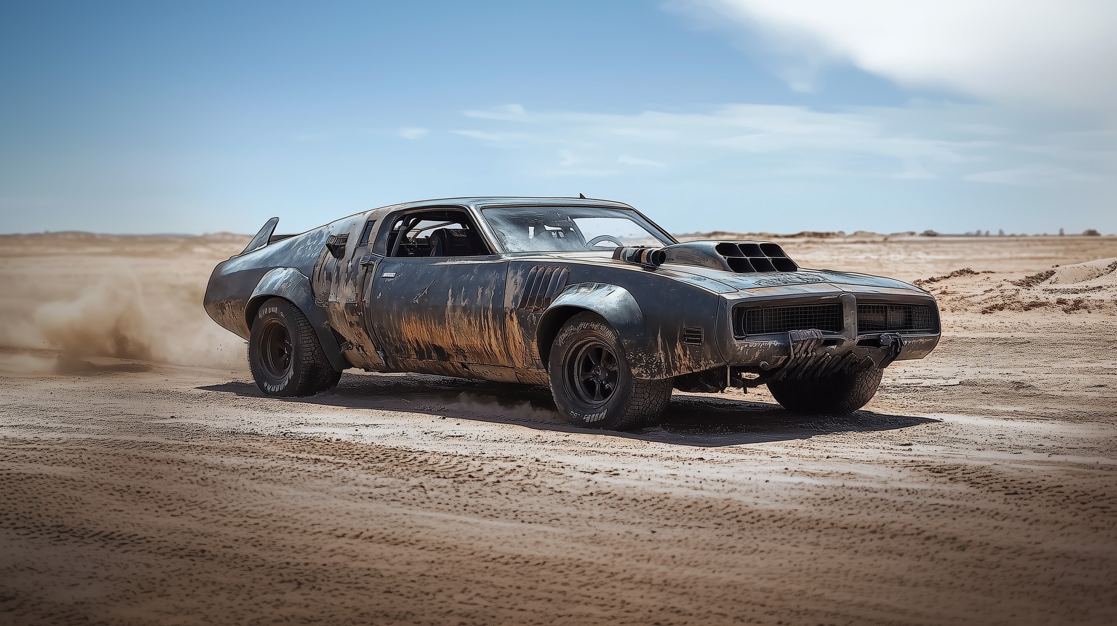 Desert Dust-Splashed Classic Car Wallpaper with Open Horizon - High Resolution automotive-art Wallpaper for Mobile and Desktop