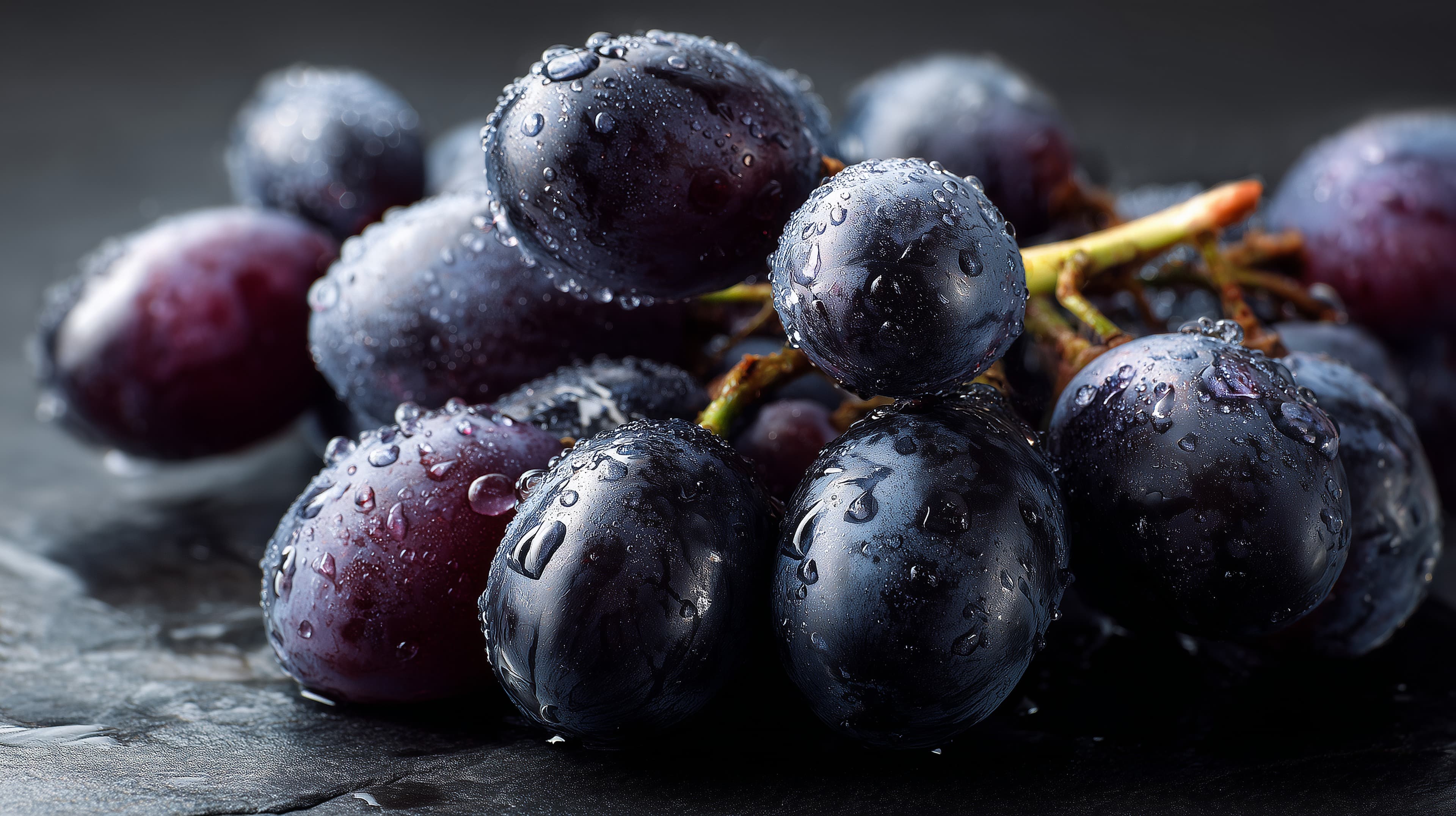 Glistening Dark Purple Grapes On Slate Wallpaper HD - High Resolution grapes Wallpaper for Mobile and Desktop