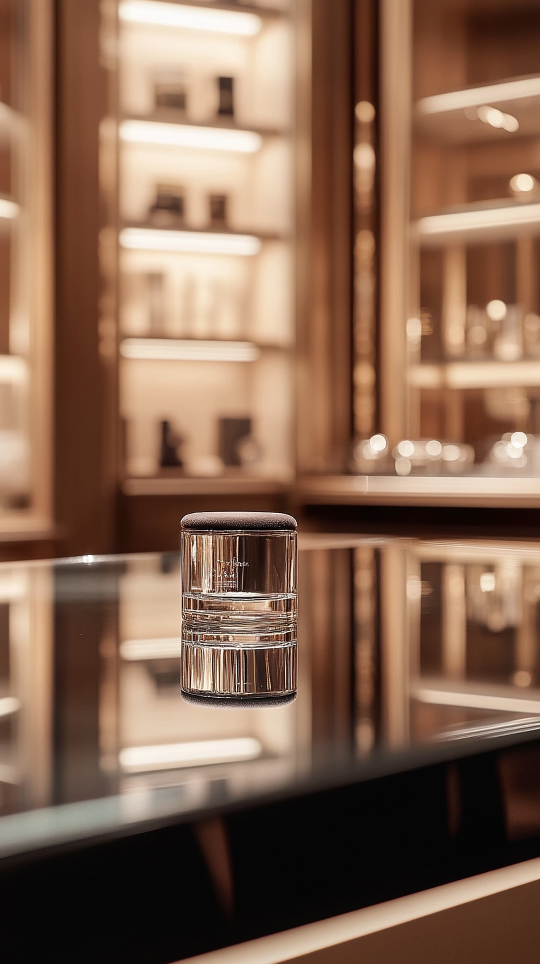 Warm Modern Glass Vessel on a Reflective Surface - Elegant Decor - High Resolution glass Wallpaper for Mobile and Desktop