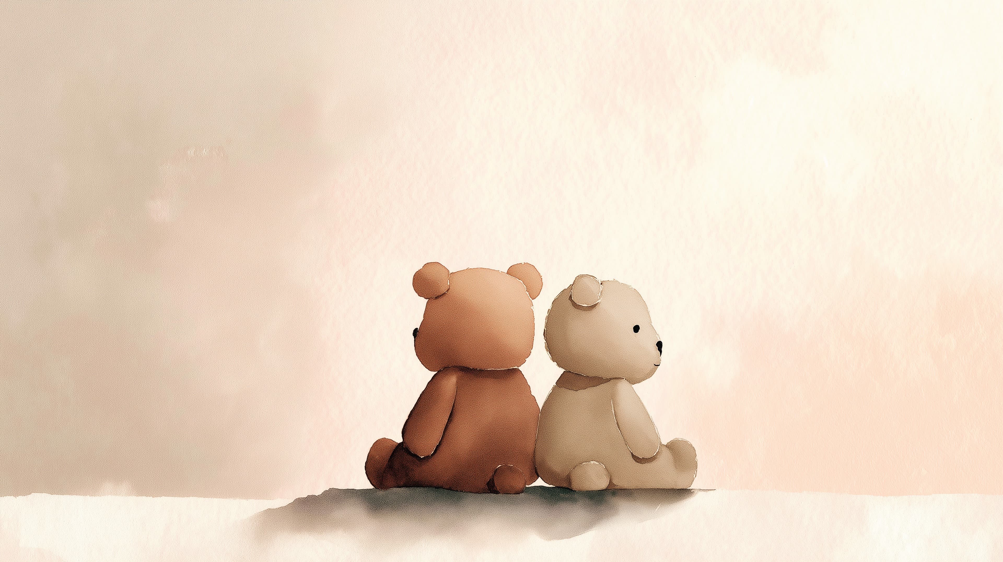 Pastel Teddy Bears on Snowy Ground – Cozy Wall Art for Any Room - High Resolution children-room Wallpaper for Mobile and Desktop