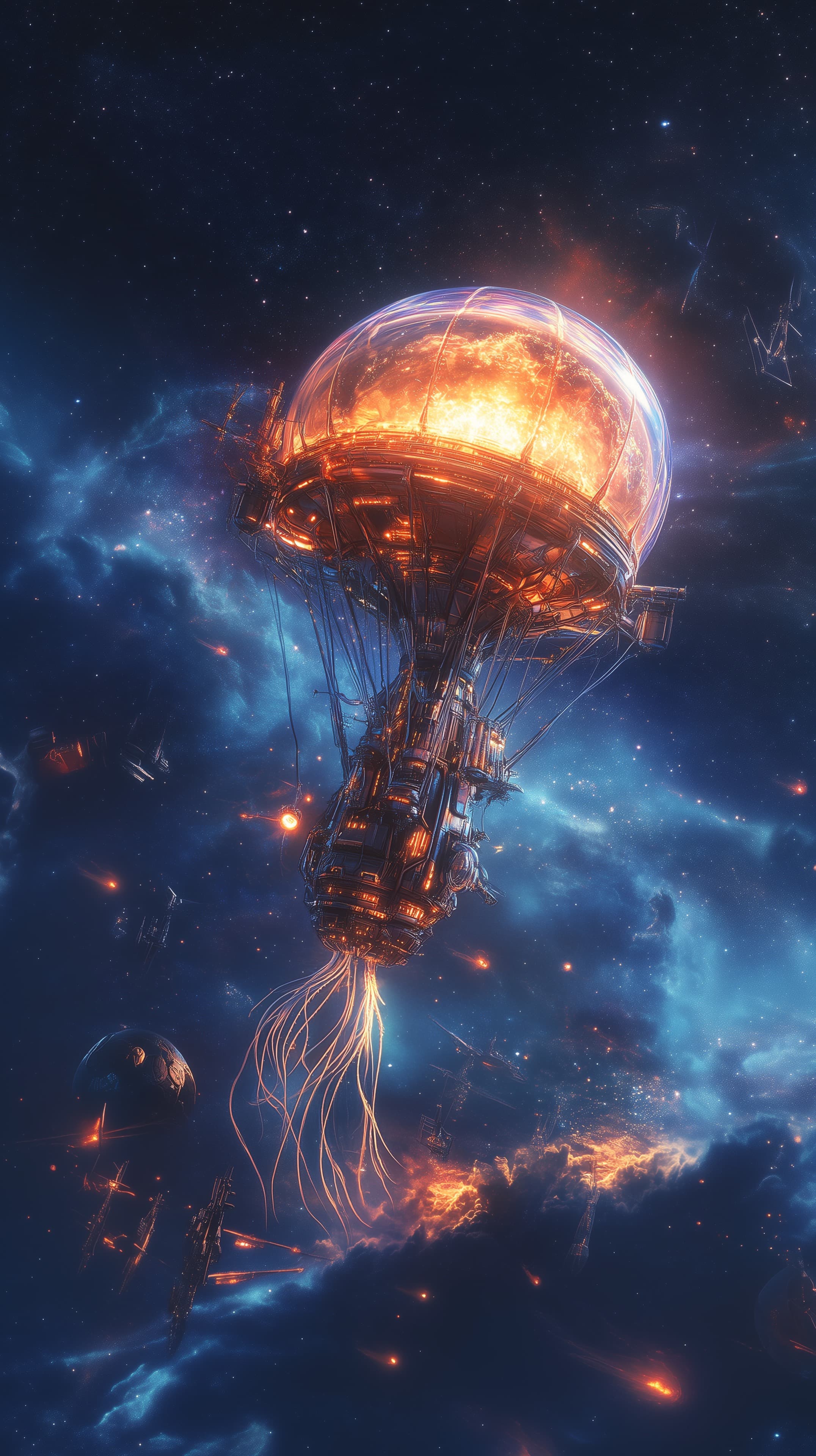 Futuristic Space Station with Glowing Orb Reactor Wallpaper - High Resolution astronomy-art Wallpaper for Mobile and Desktop