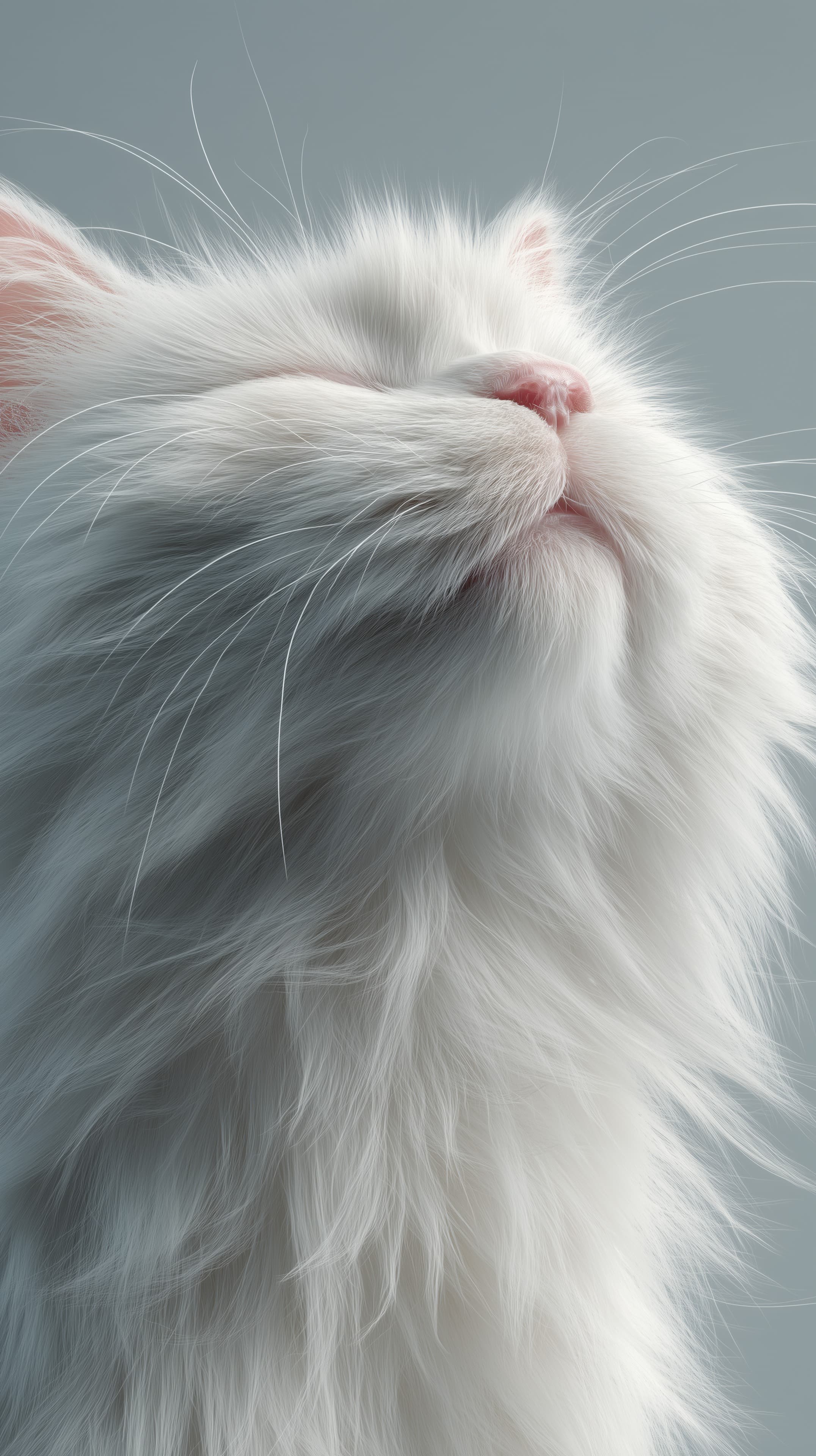 Soft White Cat Portrait with Fluffy Fur - Calm Wallpaper - High Resolution calm-mood Wallpaper for Mobile and Desktop