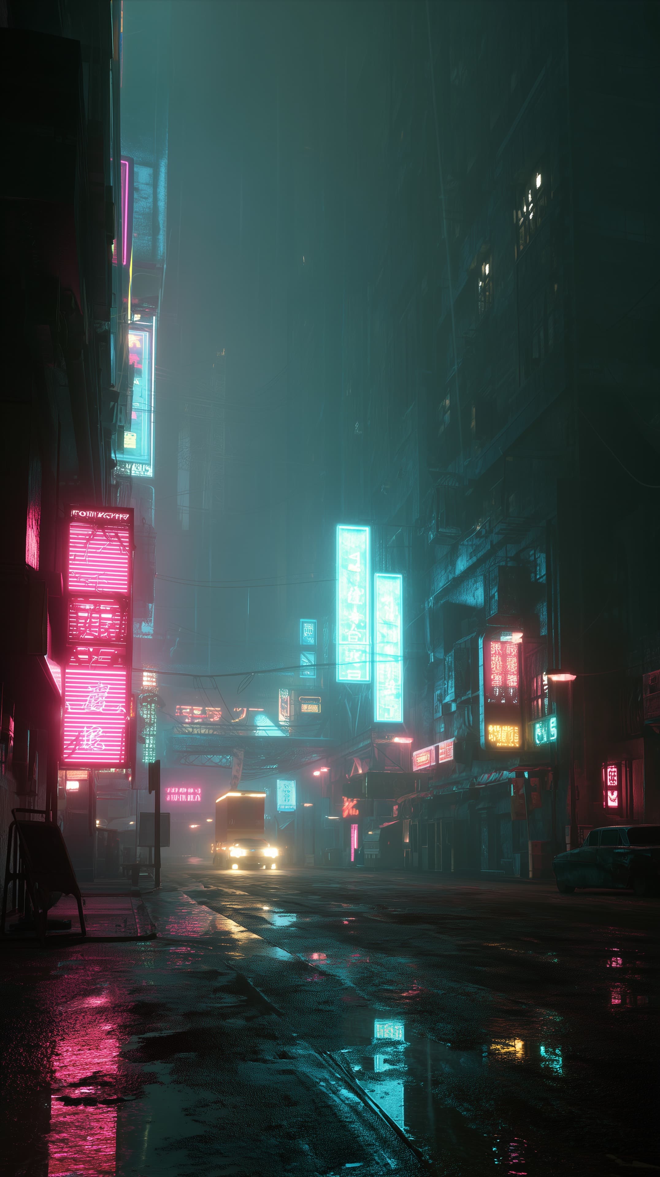 Neon Rain Night: Immersive Cyberpunk City Street Wallpaper - High Resolution cyberpunk Wallpaper for Mobile and Desktop
