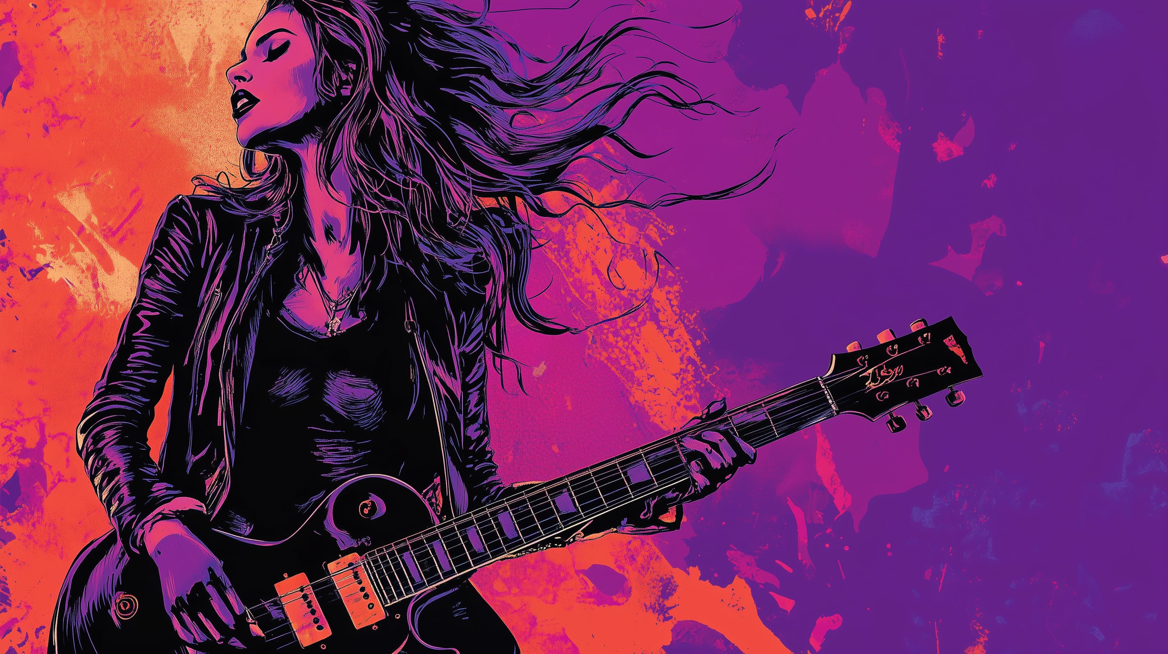 Neon Wind Guitarist: Bold Colorful Music Portrait Wallpaper - High Resolution neon Wallpaper for Mobile and Desktop