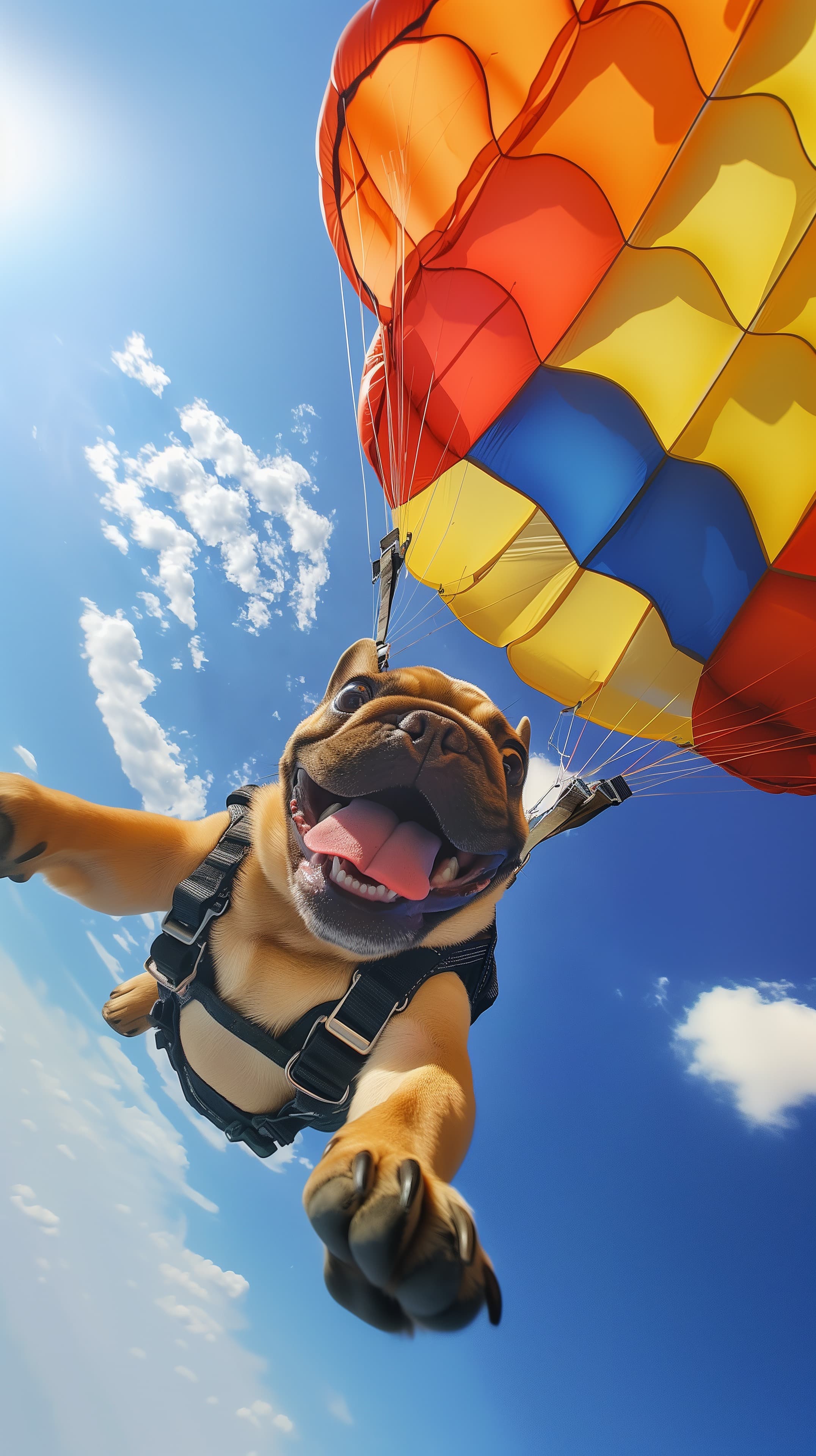 Colorful Paragliding Dog in Bright Sky Wallpaper HD - High Resolution blue-sky Wallpaper for Mobile and Desktop
