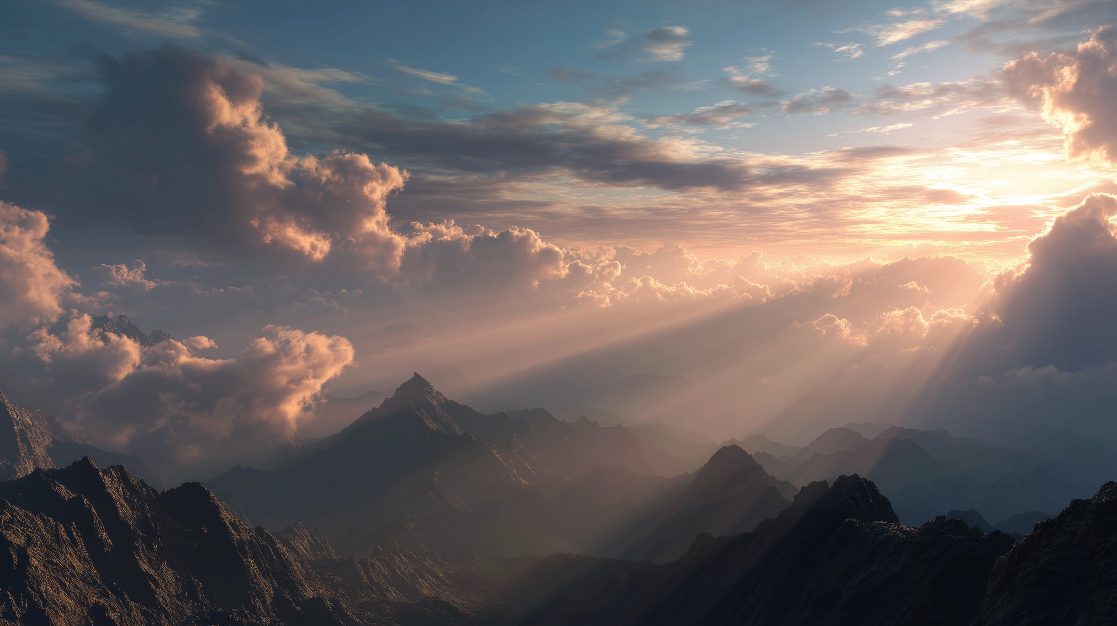 Sunrise Over Majestic Mountains with Golden Sunbeams - High Resolution alpine Wallpaper for Mobile and Desktop