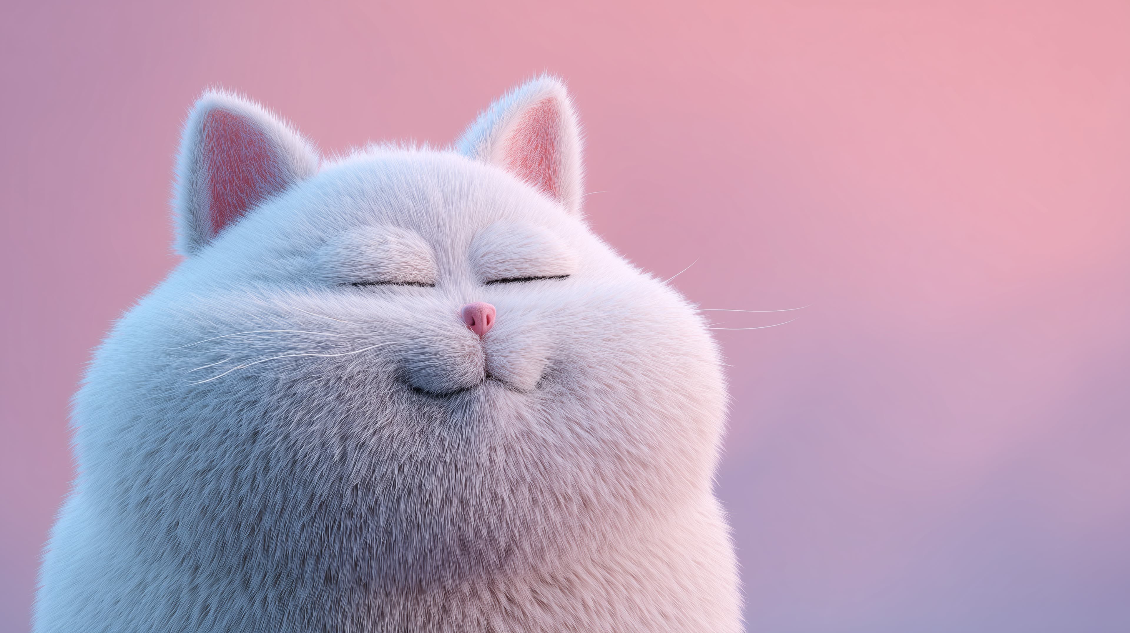 Pastel Dreamscape: Adorable Fluffy White Cat Wallpaper Scene - High Resolution cat-illustration Wallpaper for Mobile and Desktop