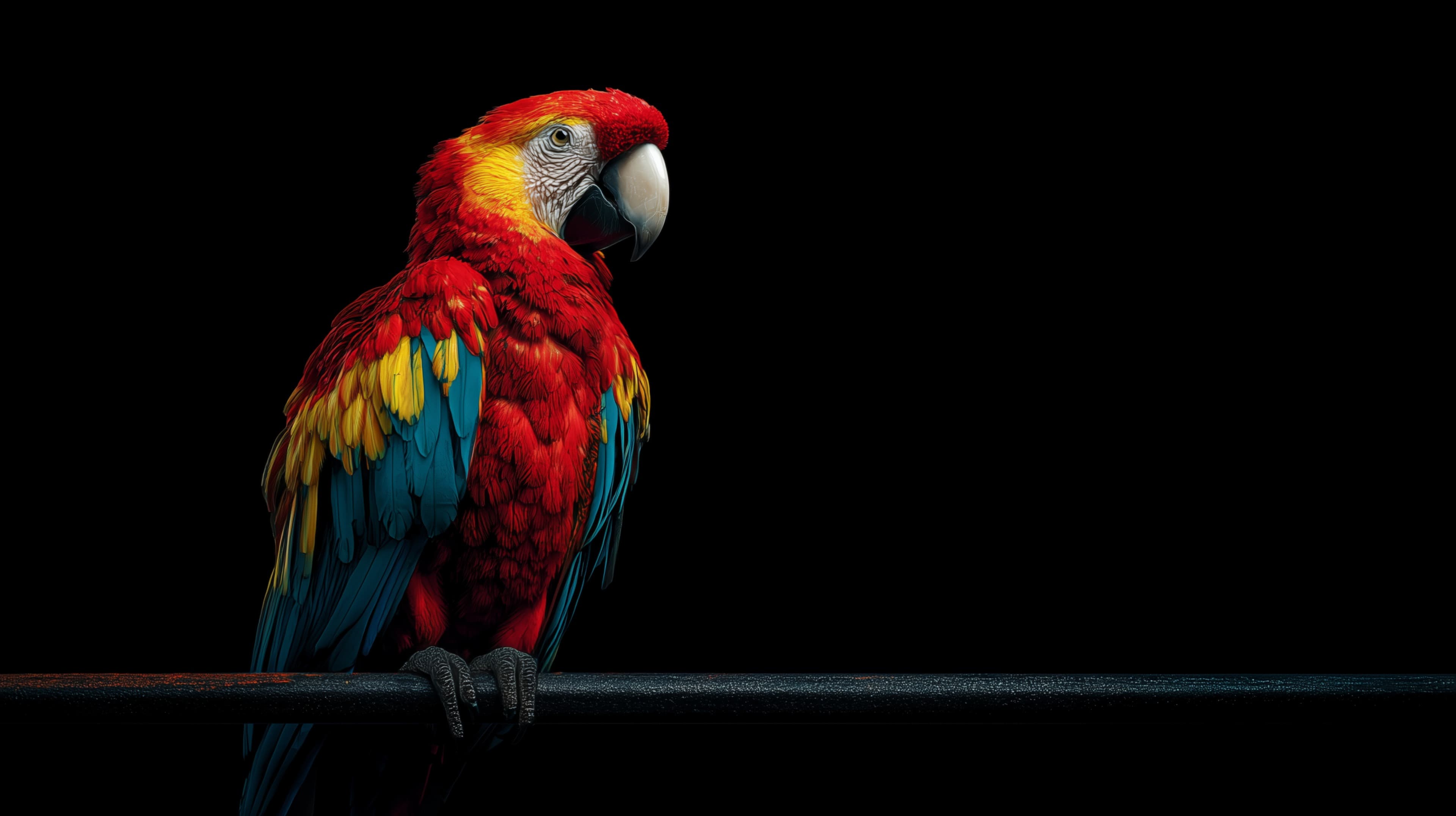 Colorful Parrot on Black Background - Vibrant Wallpaper - High Resolution parrot Wallpaper for Mobile and Desktop