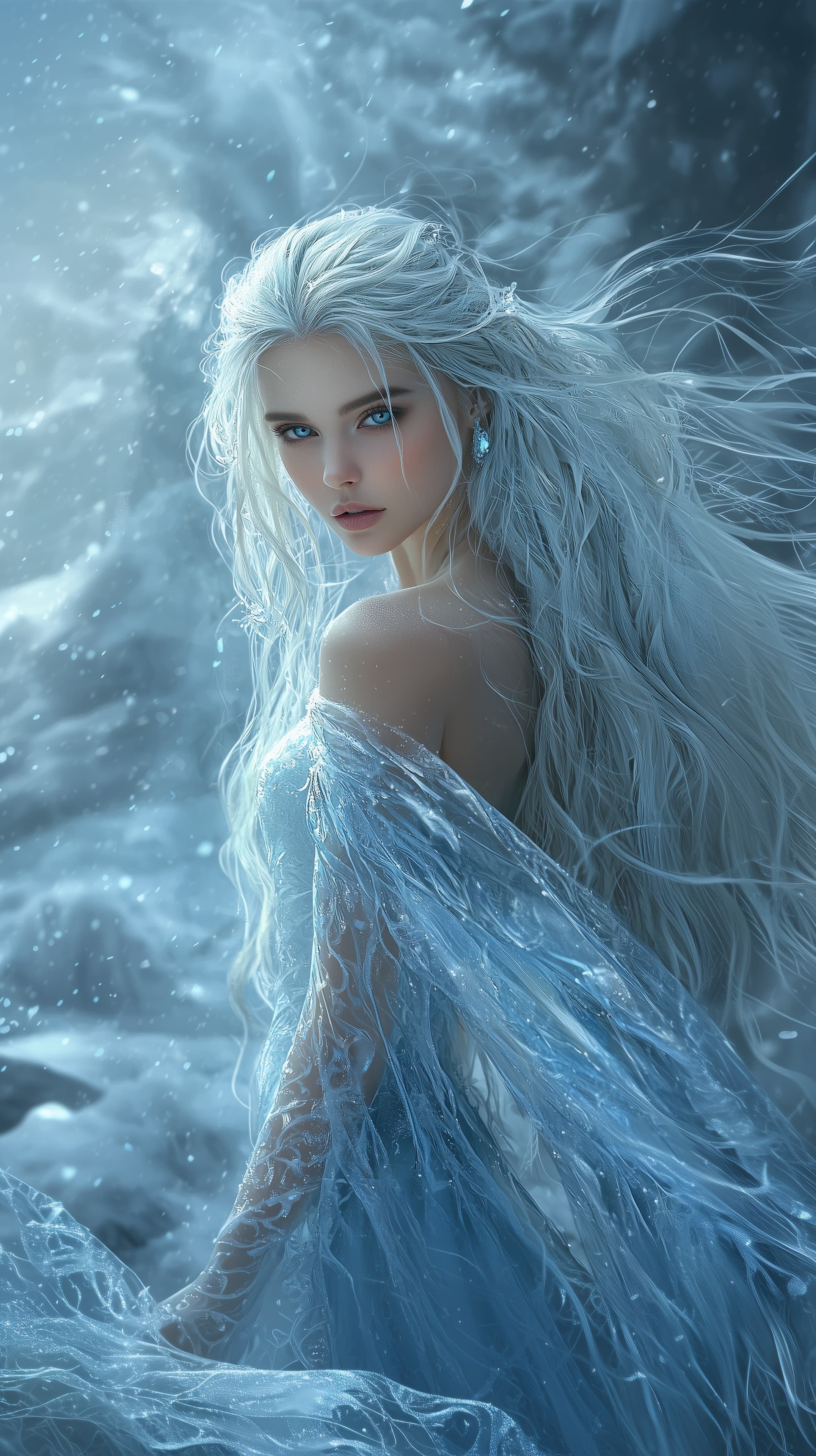 Frosty Fantasy Portrait with Ice-Blue Hair - Winter Wallpaper - High Resolution blue-hair Wallpaper for Mobile and Desktop