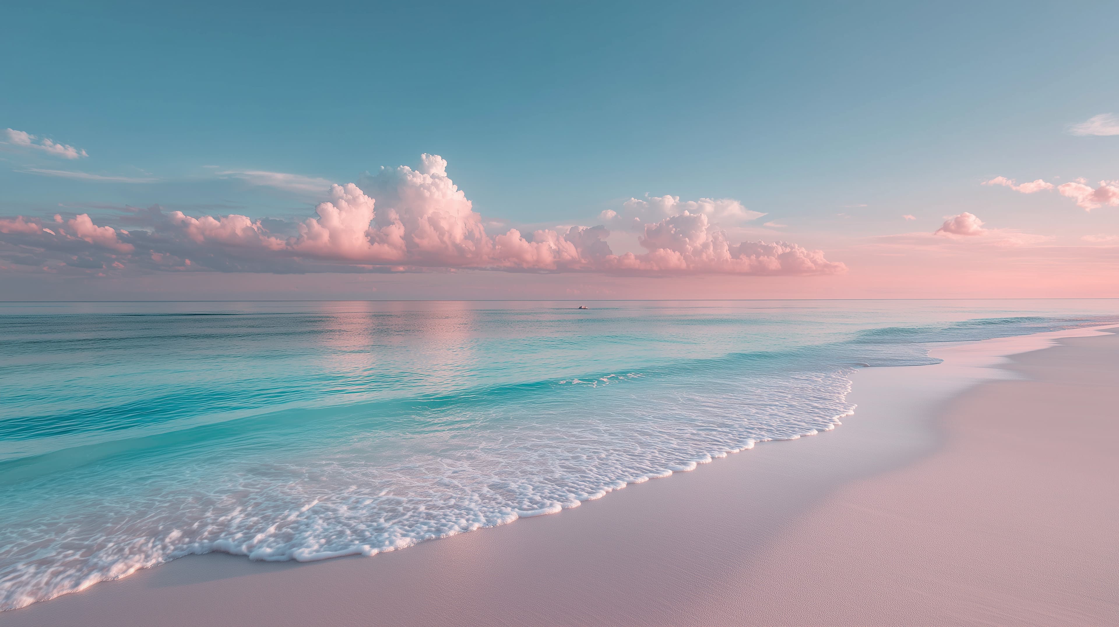 Pastel Beach Sunset: Turquoise Waters and Pink Cloud Sky - High Resolution beach-wallpaper Wallpaper for Mobile and Desktop