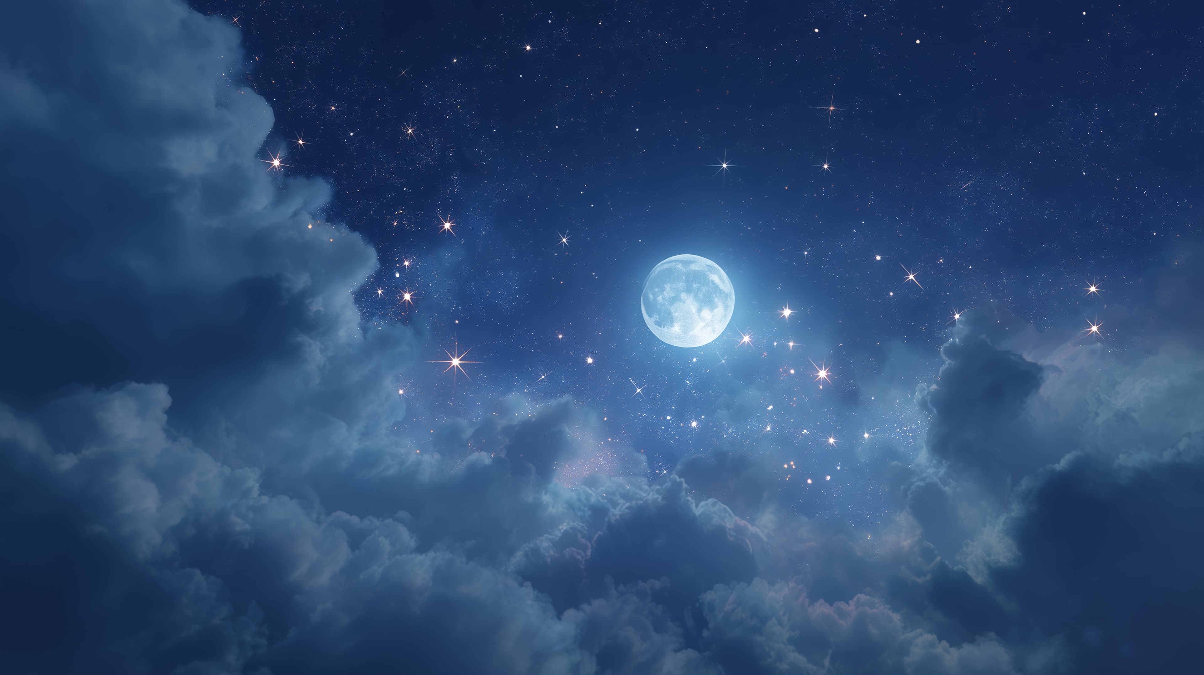 Dreamy Night Sky Wallpaper with Moon and Stars for Calm Desktops - High Resolution blue-tones Wallpaper for Mobile and Desktop