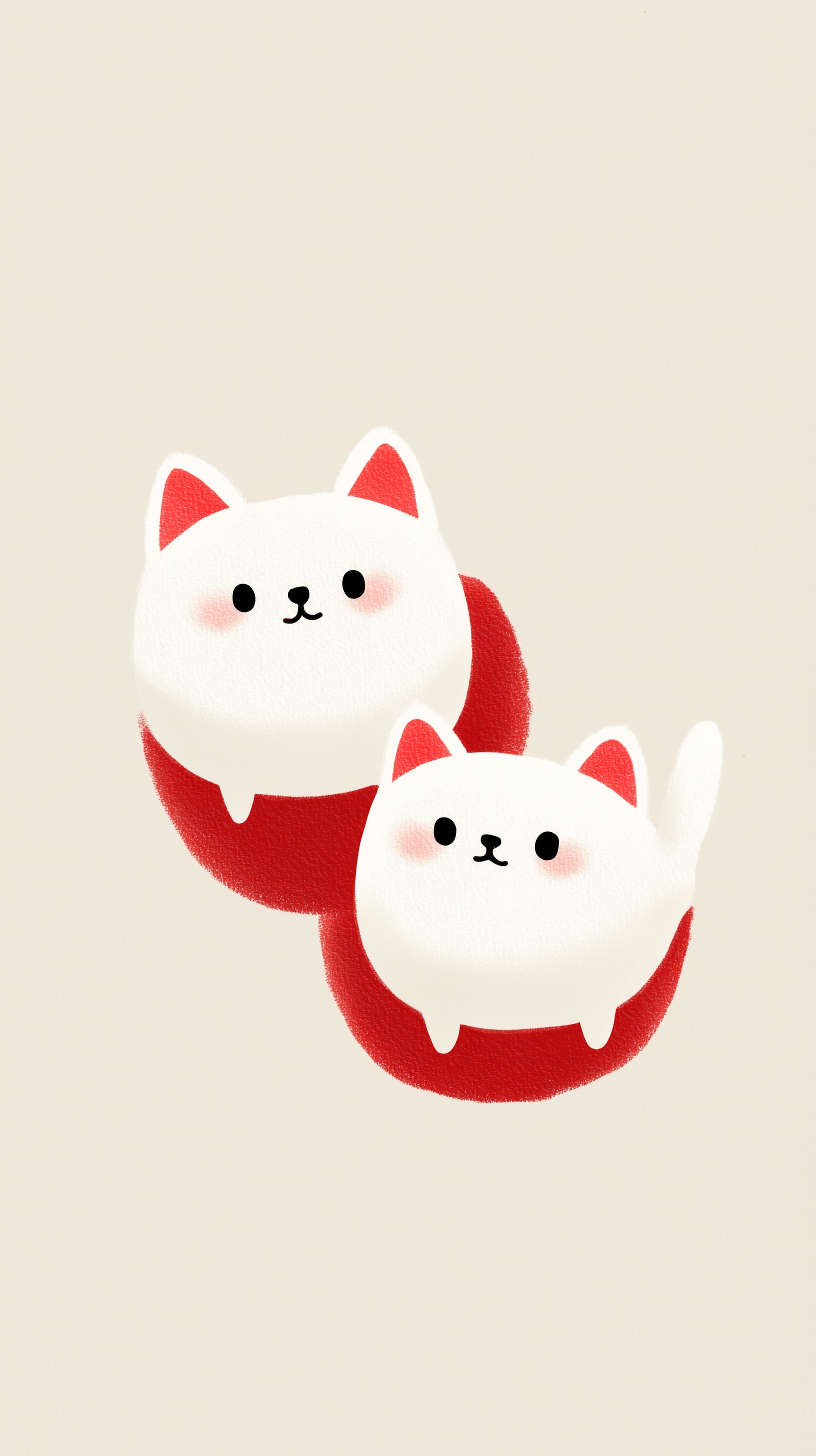 Adorable Kawaii Cats Wallpaper: Two White Cats on Beige Backdrop - High Resolution beige-background Wallpaper for Mobile and Desktop