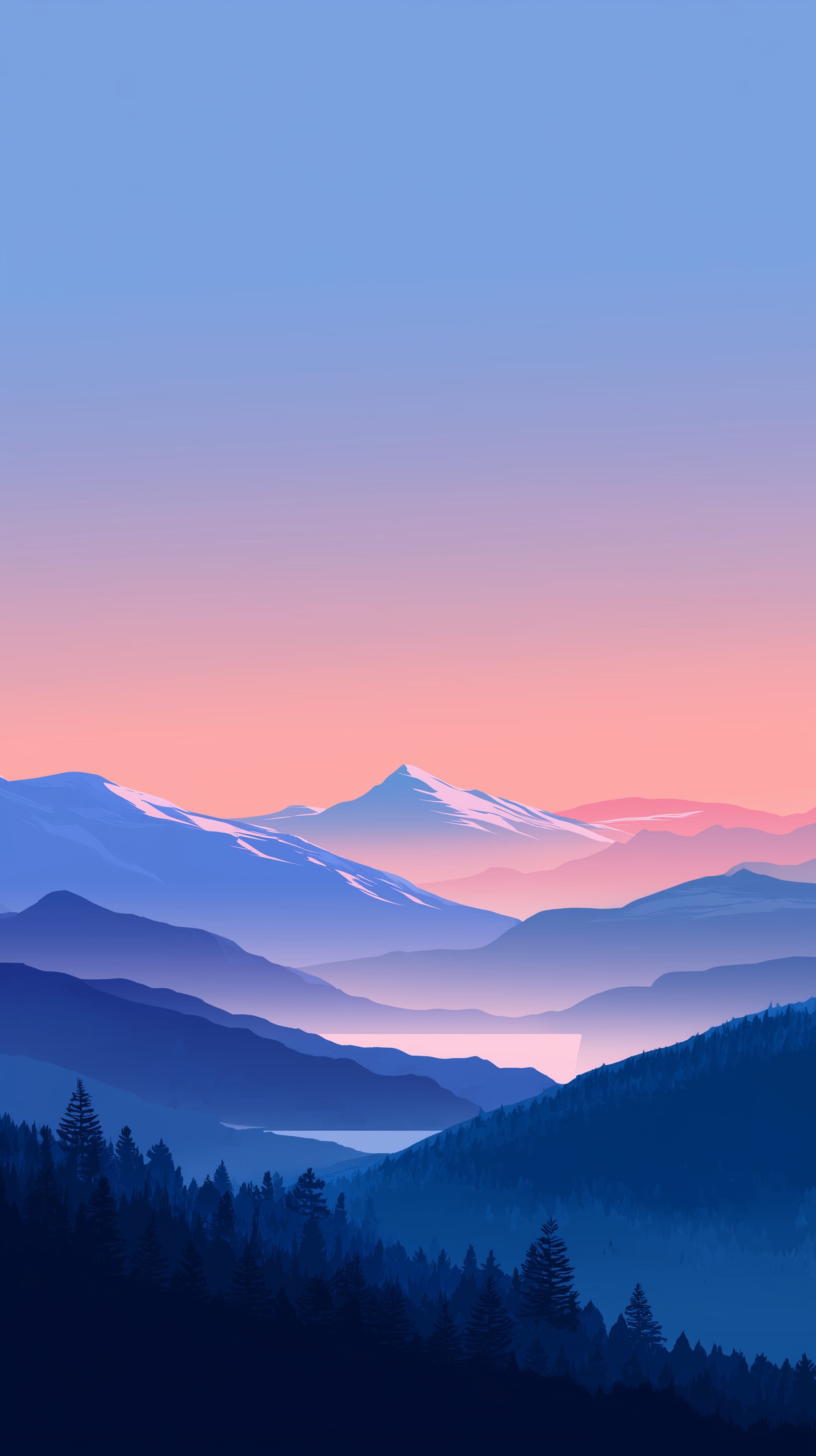 Calm Mountain Sunset Gradient Wallpaper - Blue Peaks at Dusk - High Resolution alpine-landscape Wallpaper for Mobile and Desktop