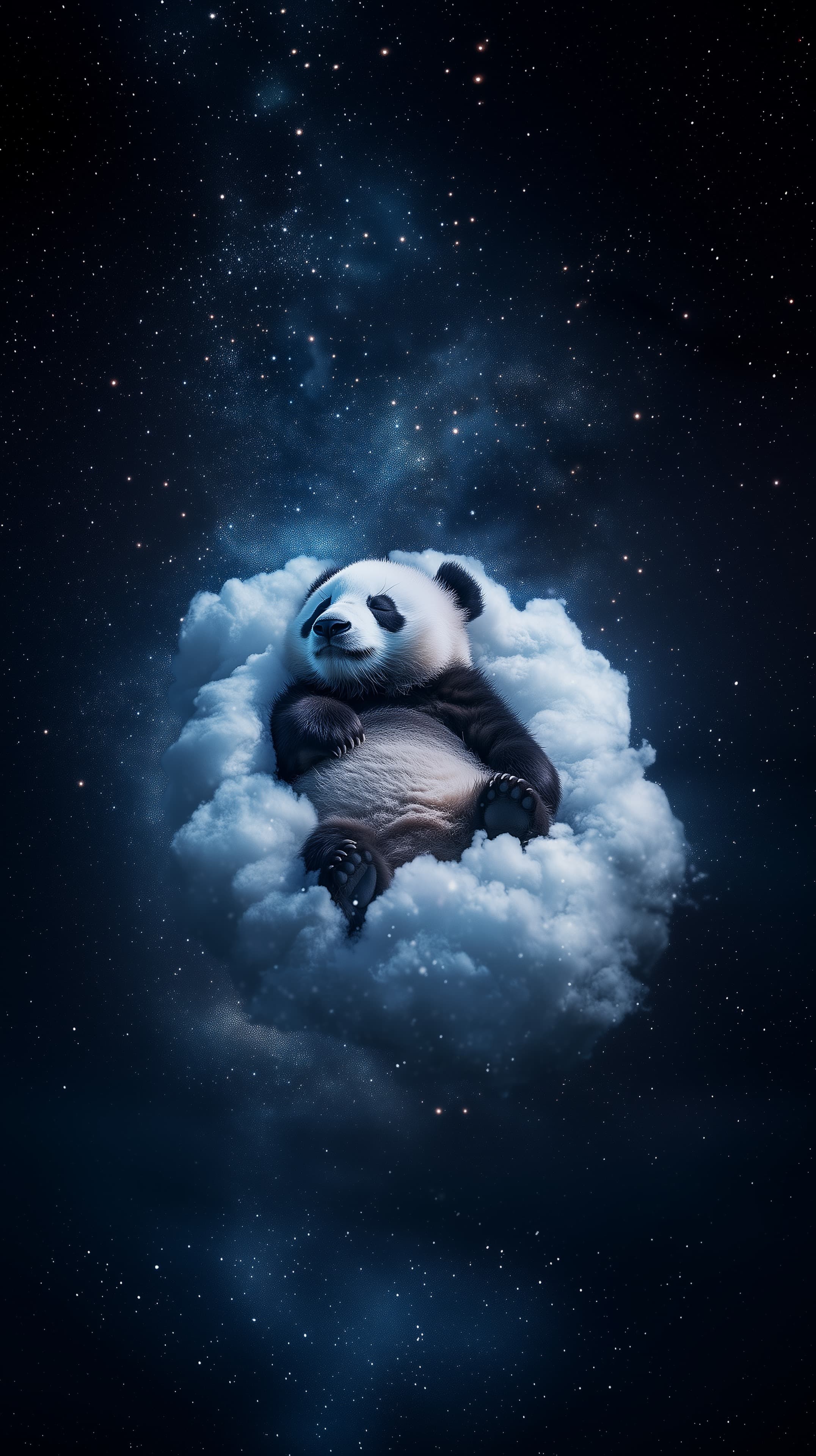 Dreamy Panda Sleeping on Cloud in Starry Night Sky - High Resolution cloud Wallpaper for Mobile and Desktop